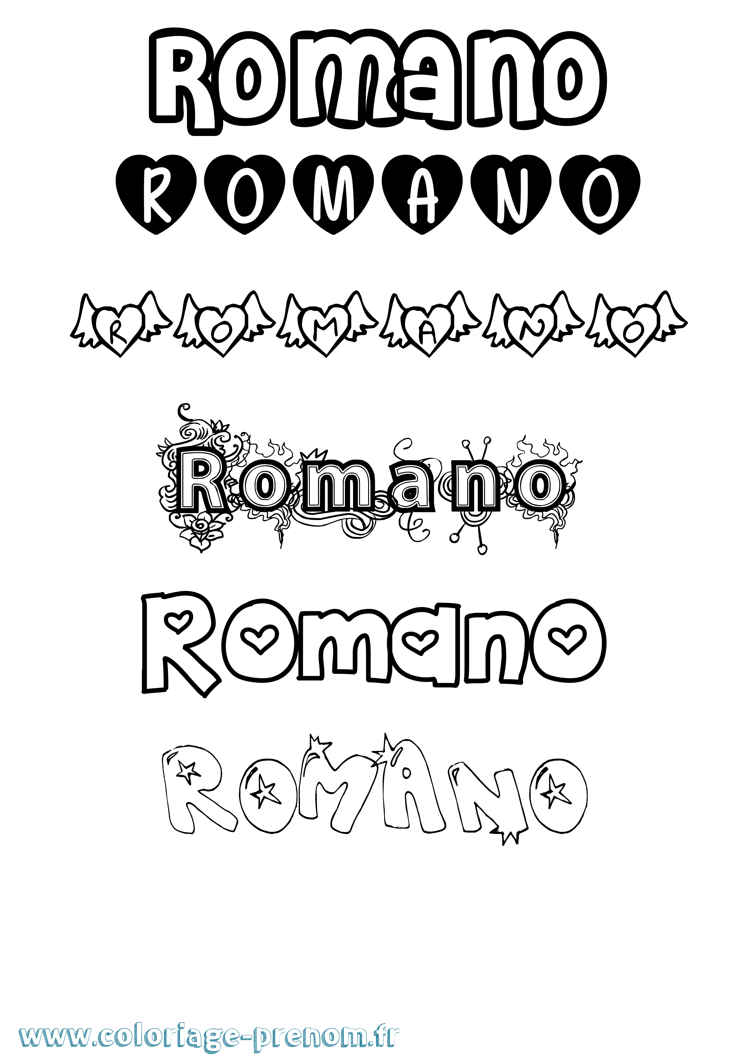 Coloriage prénom Romano Girly