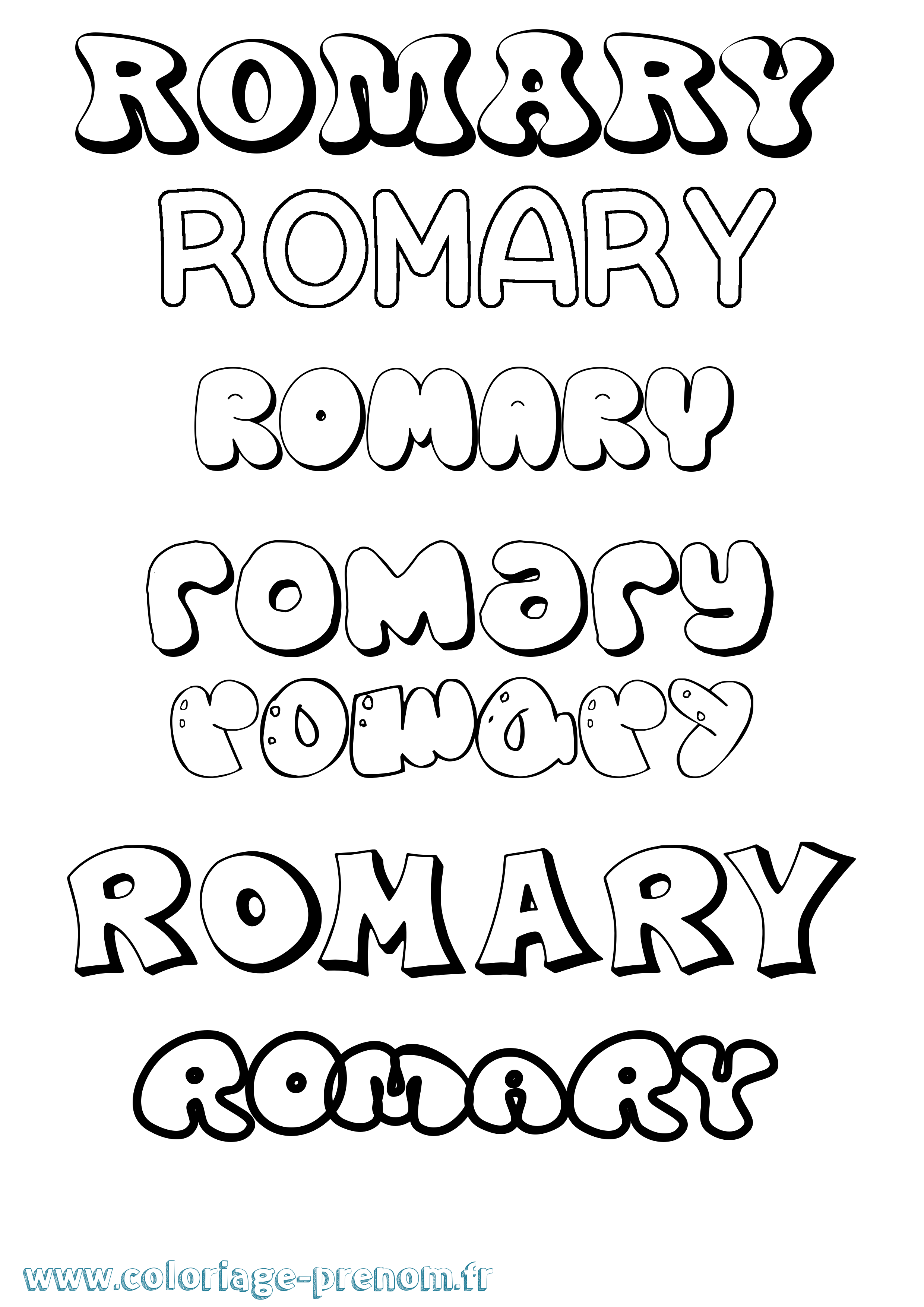 Coloriage prénom Romary Bubble