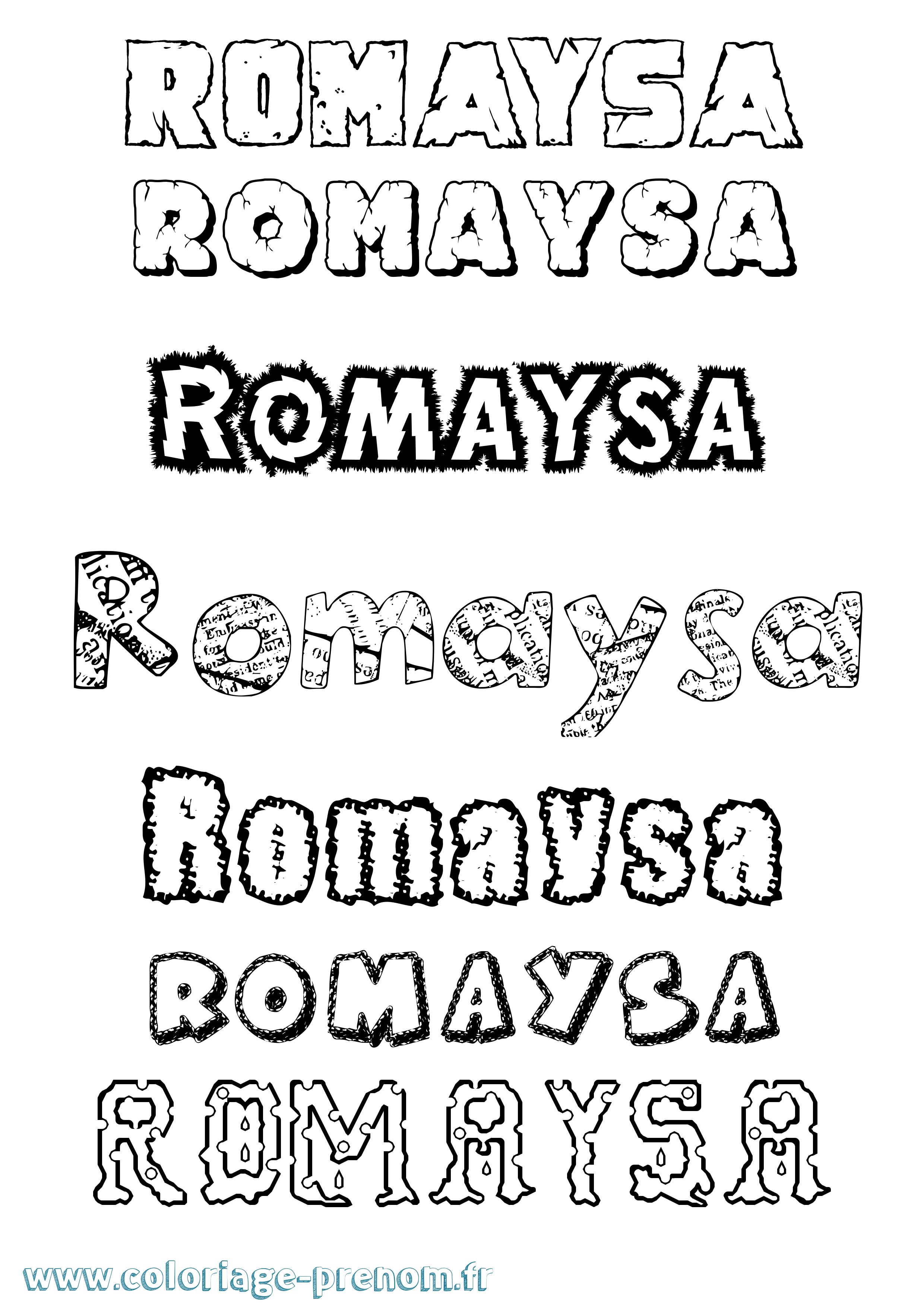Coloriage prénom Romaysa Destructuré