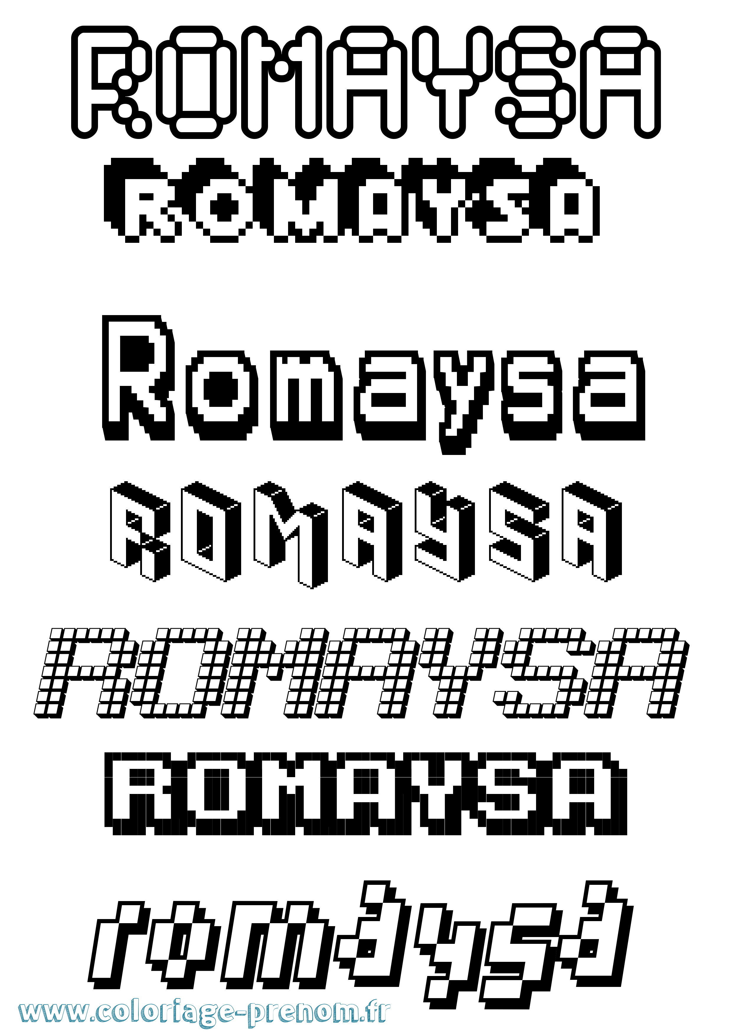 Coloriage prénom Romaysa Pixel