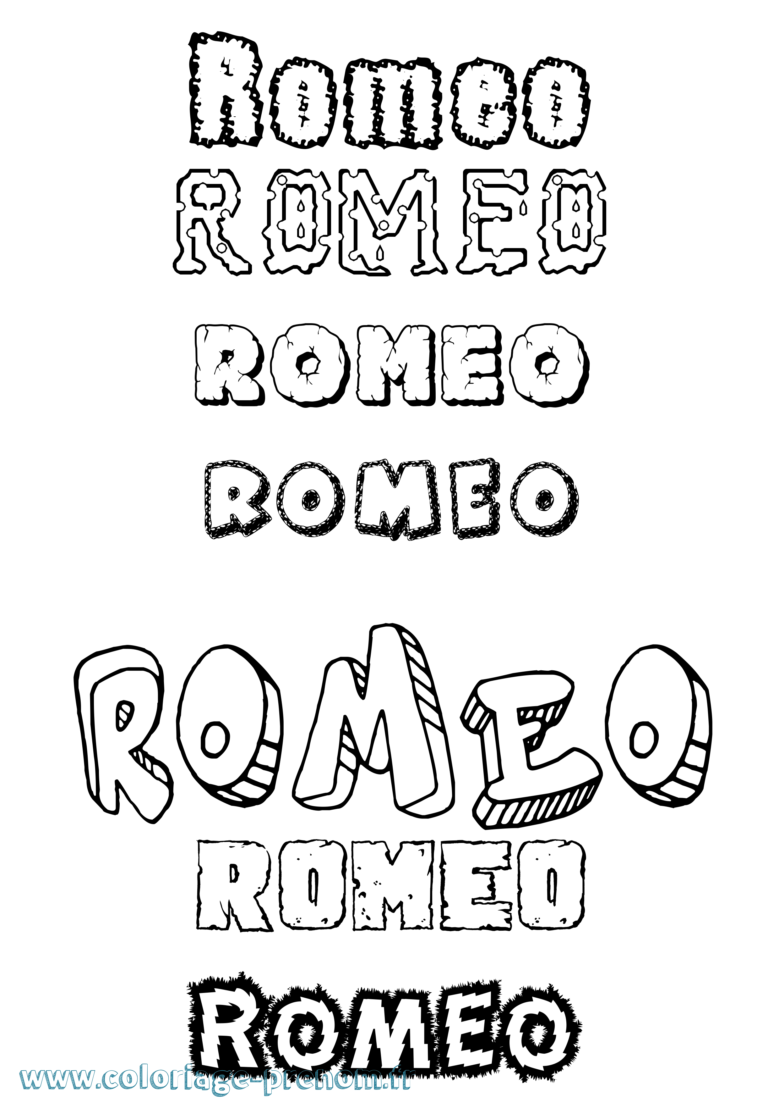Coloriage prénom Romeo Destructuré
