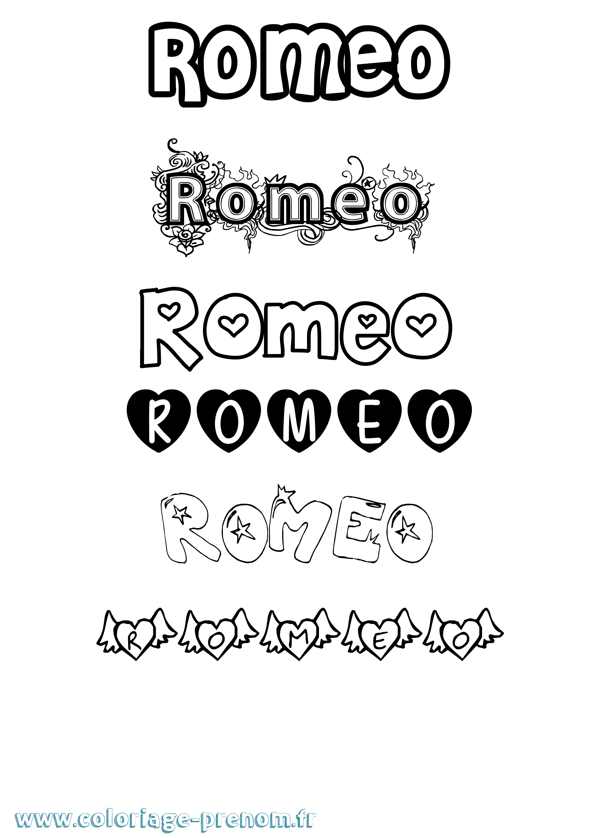 Coloriage prénom Romeo Girly
