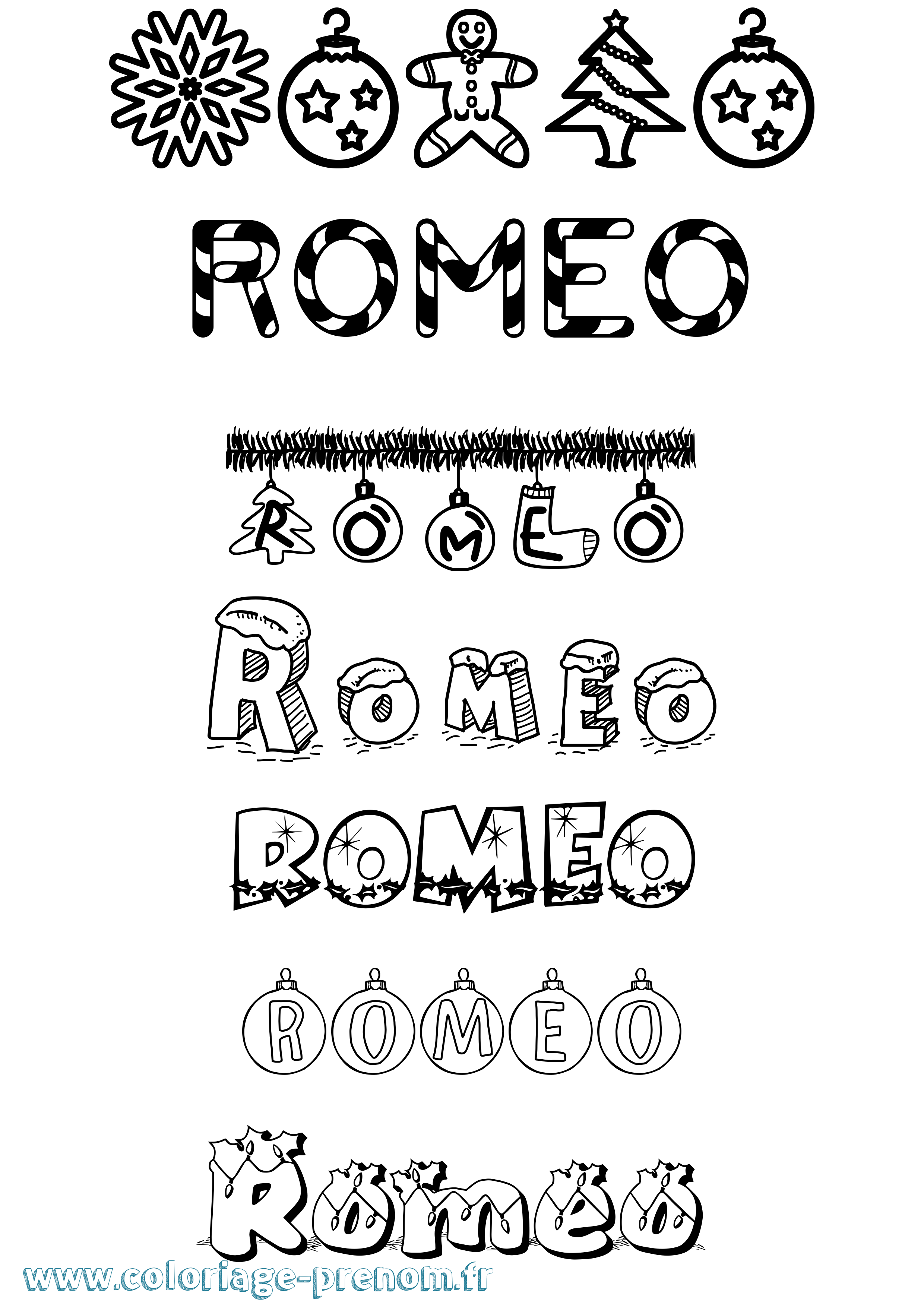 Coloriage prénom Romeo Noël