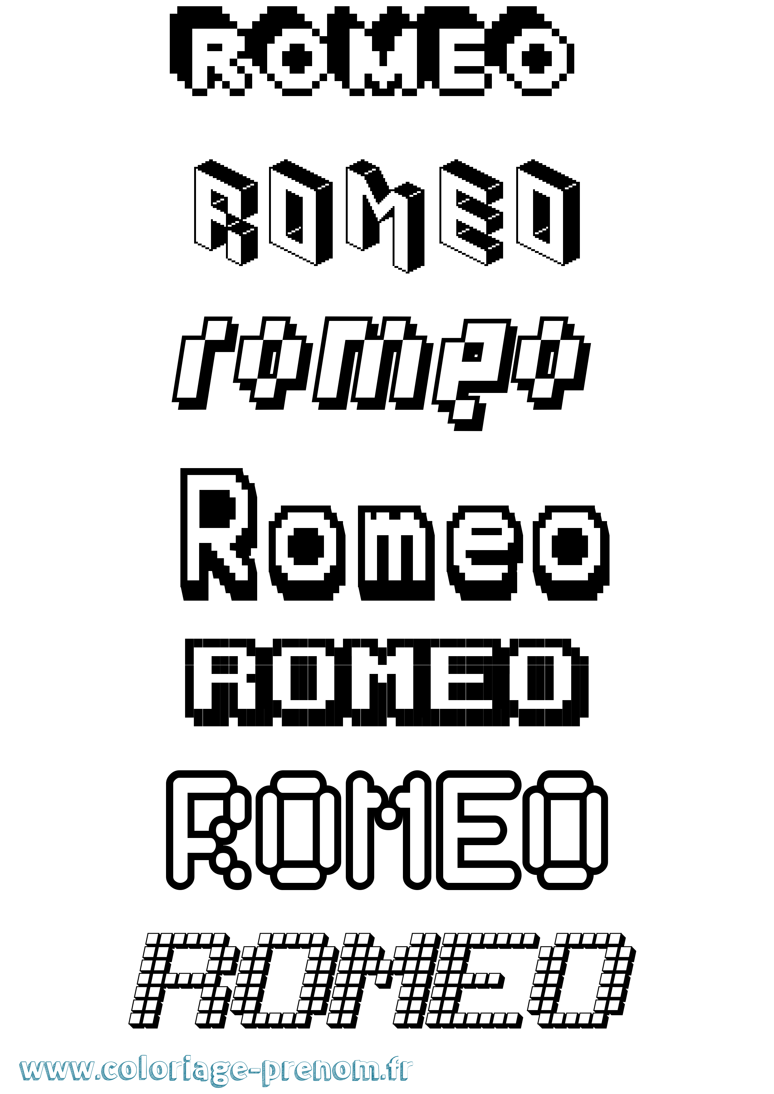Coloriage prénom Romeo Pixel