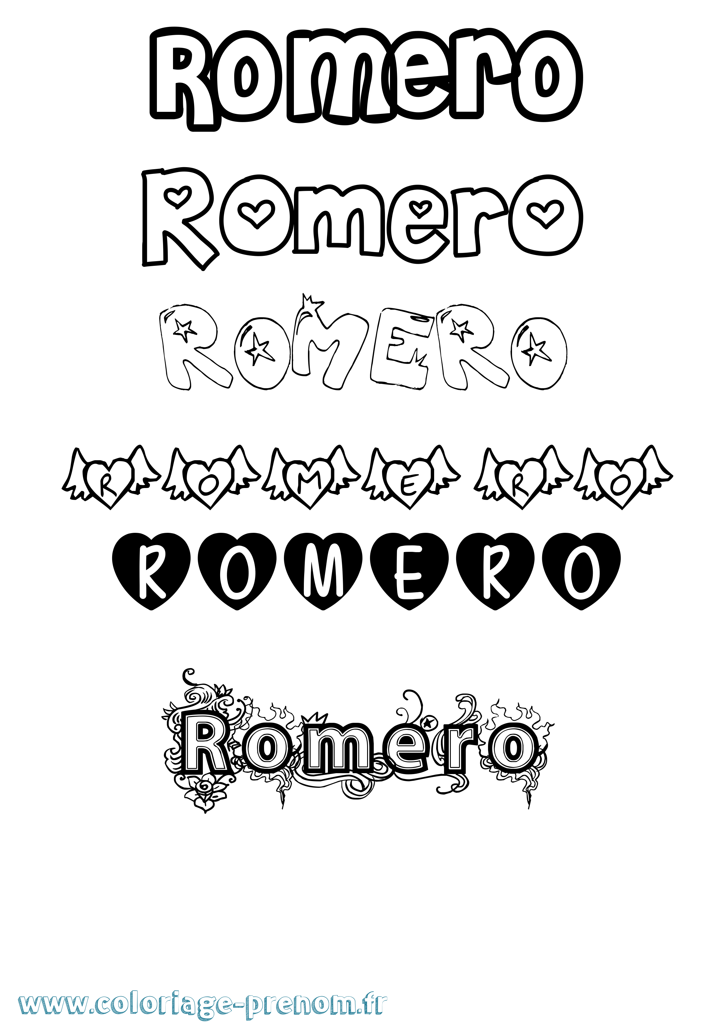 Coloriage prénom Romero Girly