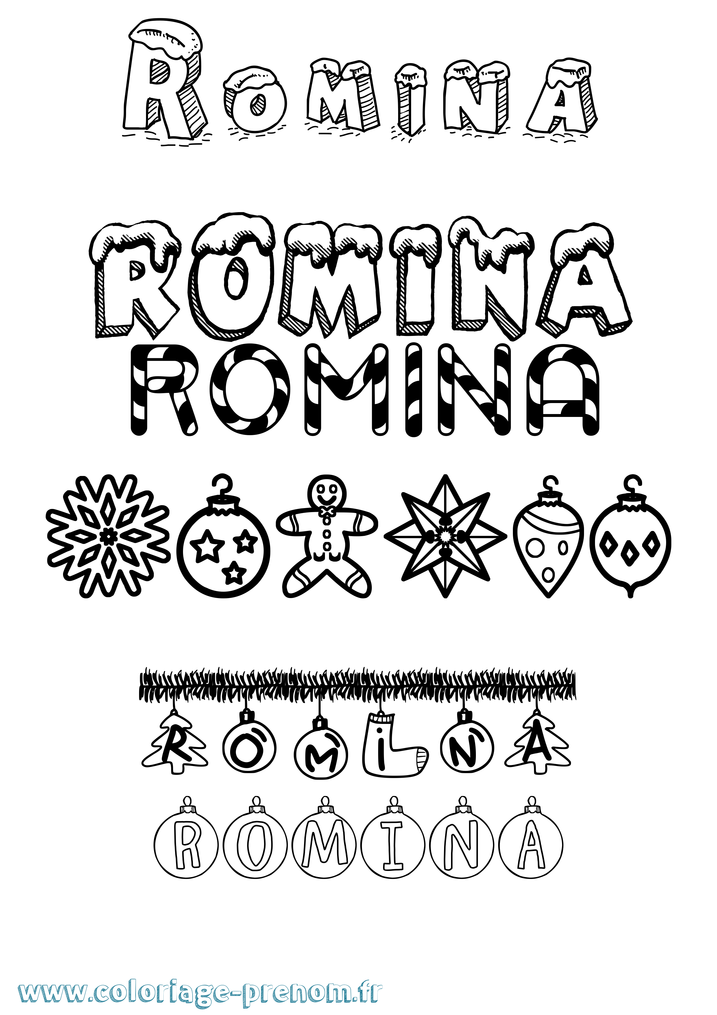Coloriage prénom Romina Noël