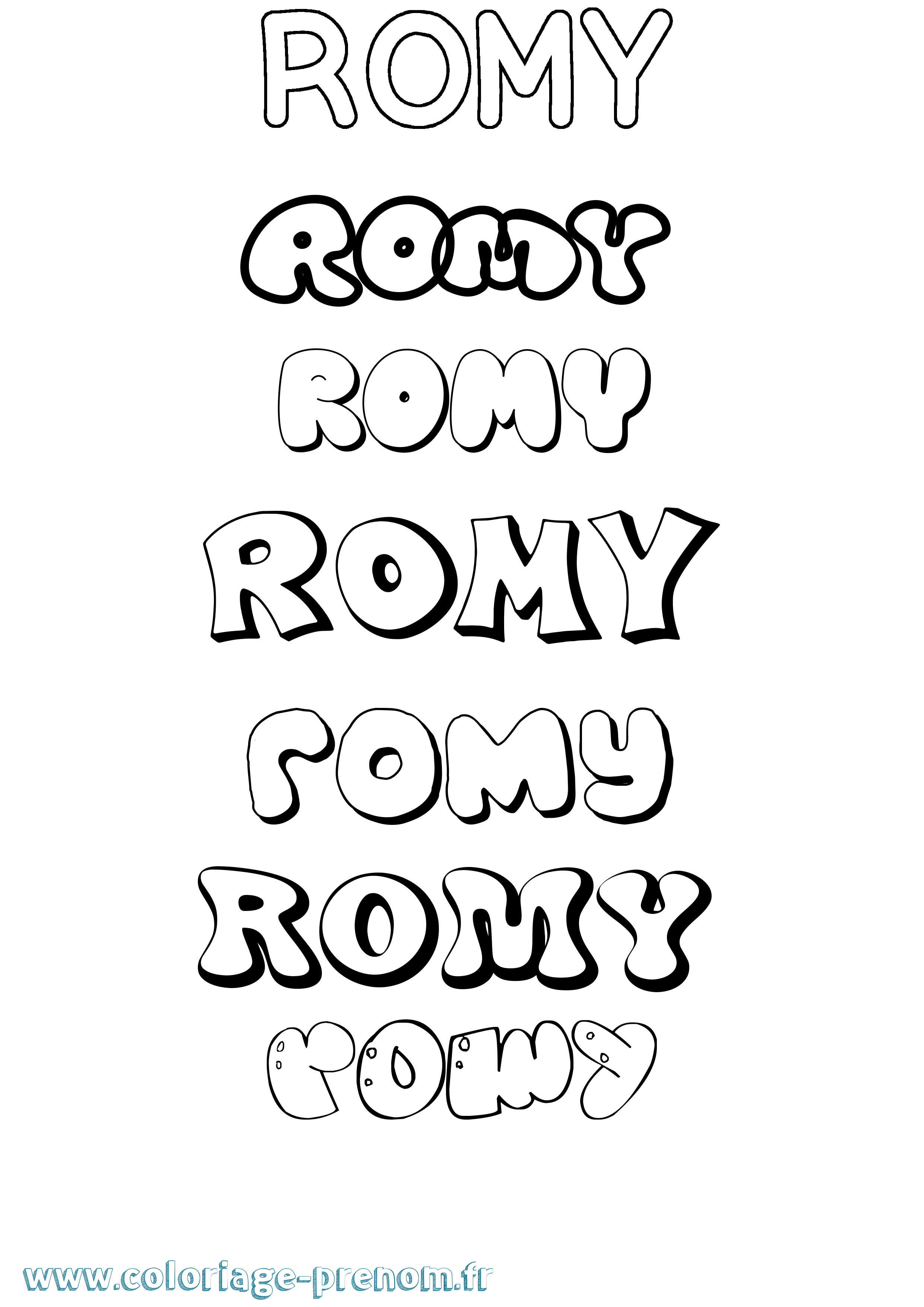 Coloriage prénom Romy Bubble