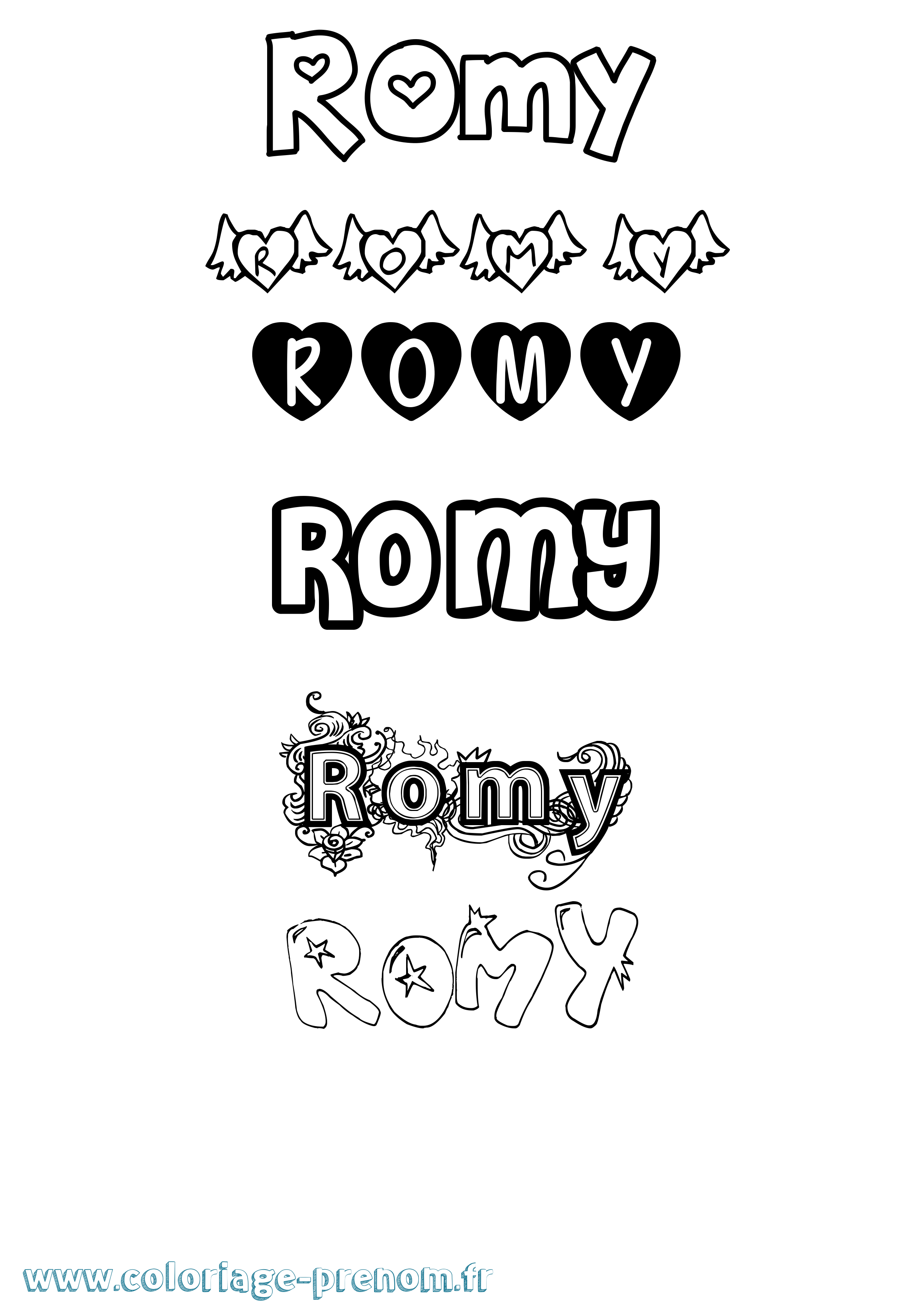 Coloriage prénom Romy Girly