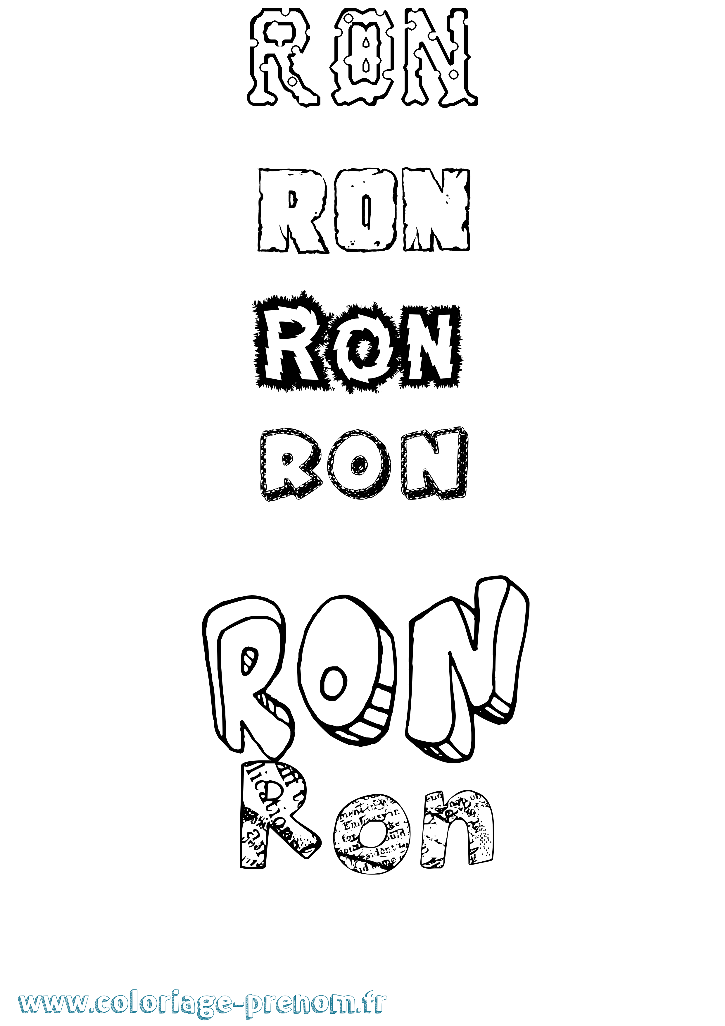 Coloriage prénom Ron Destructuré