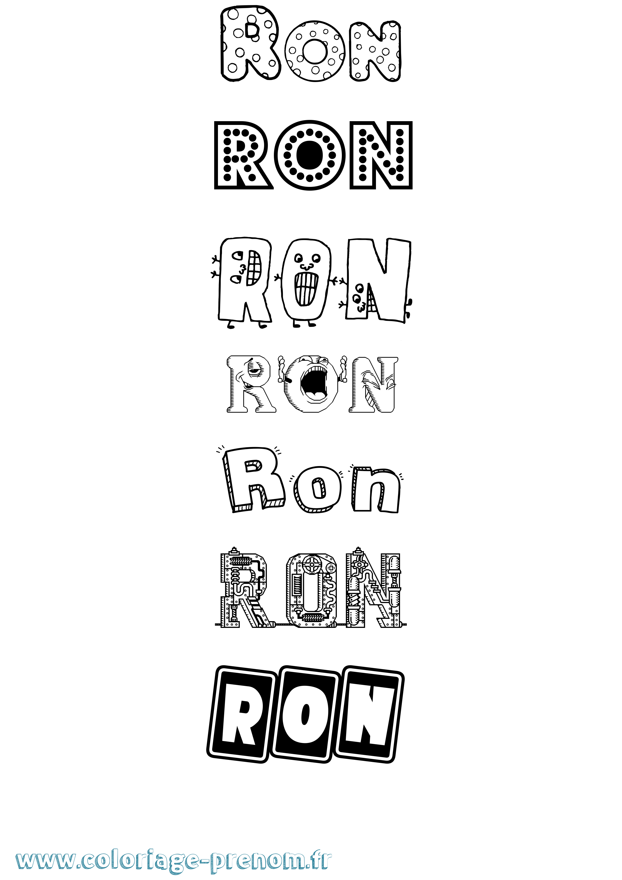 Coloriage prénom Ron Fun