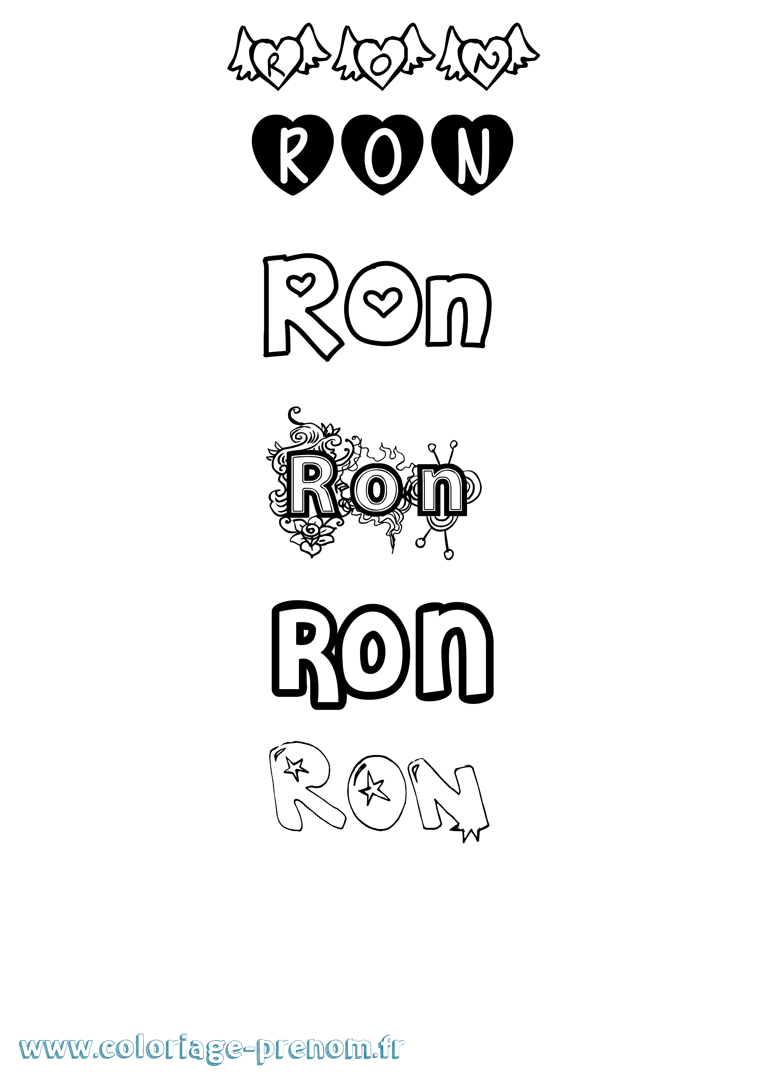 Coloriage prénom Ron Girly