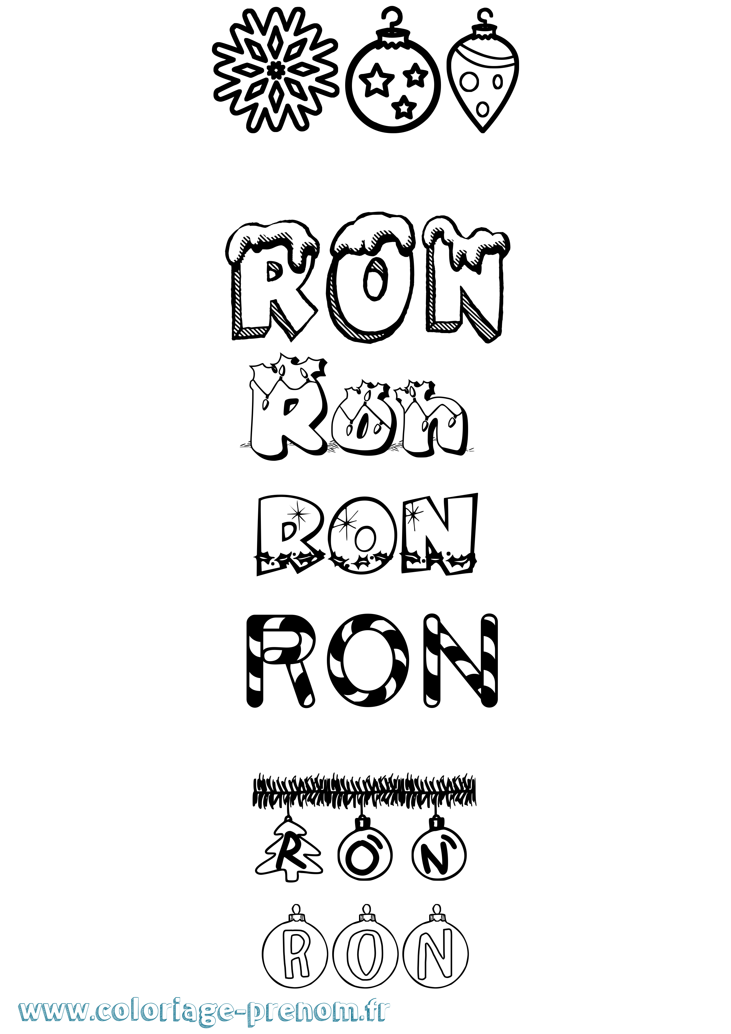 Coloriage prénom Ron Noël