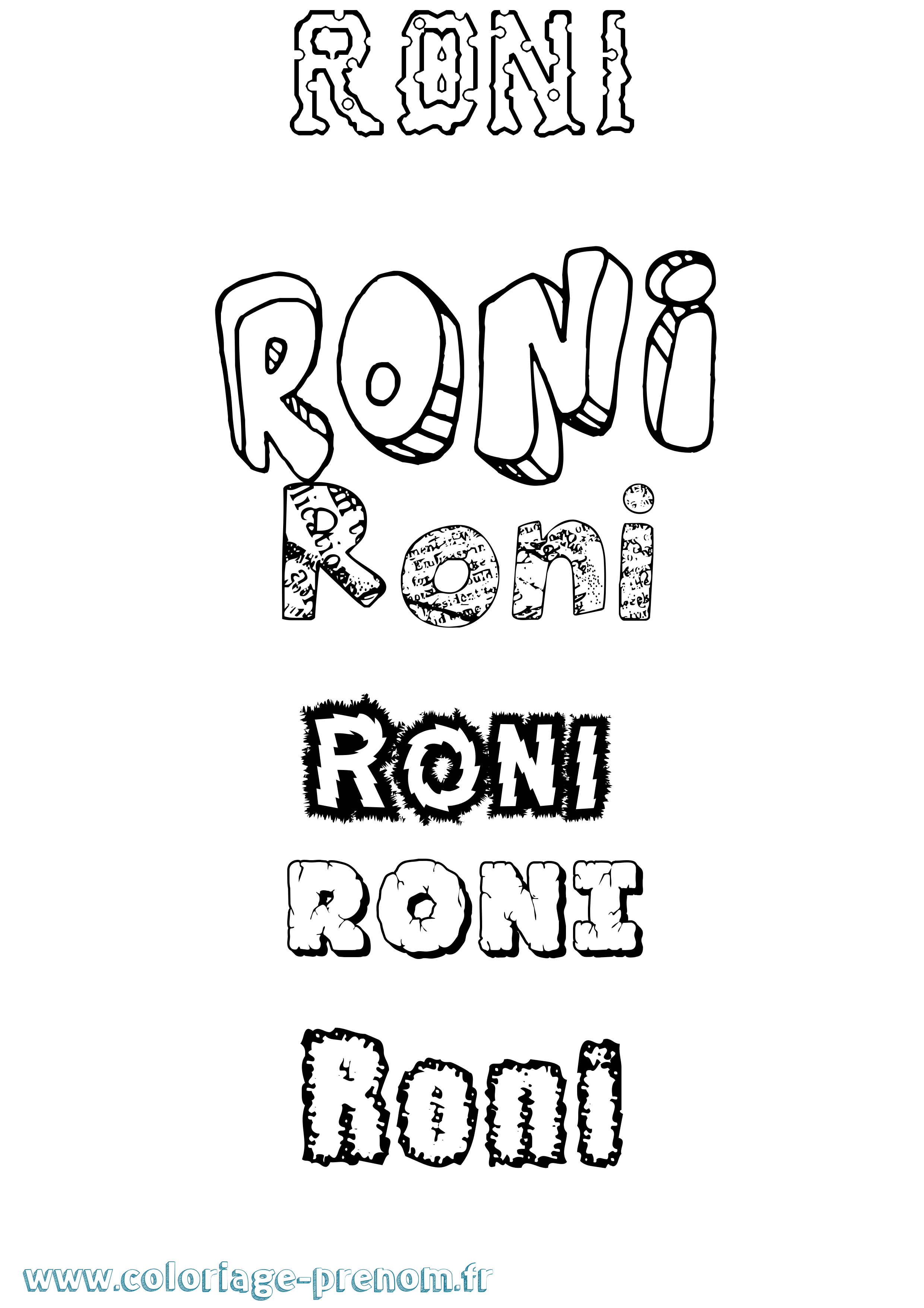 Coloriage prénom Roni Destructuré