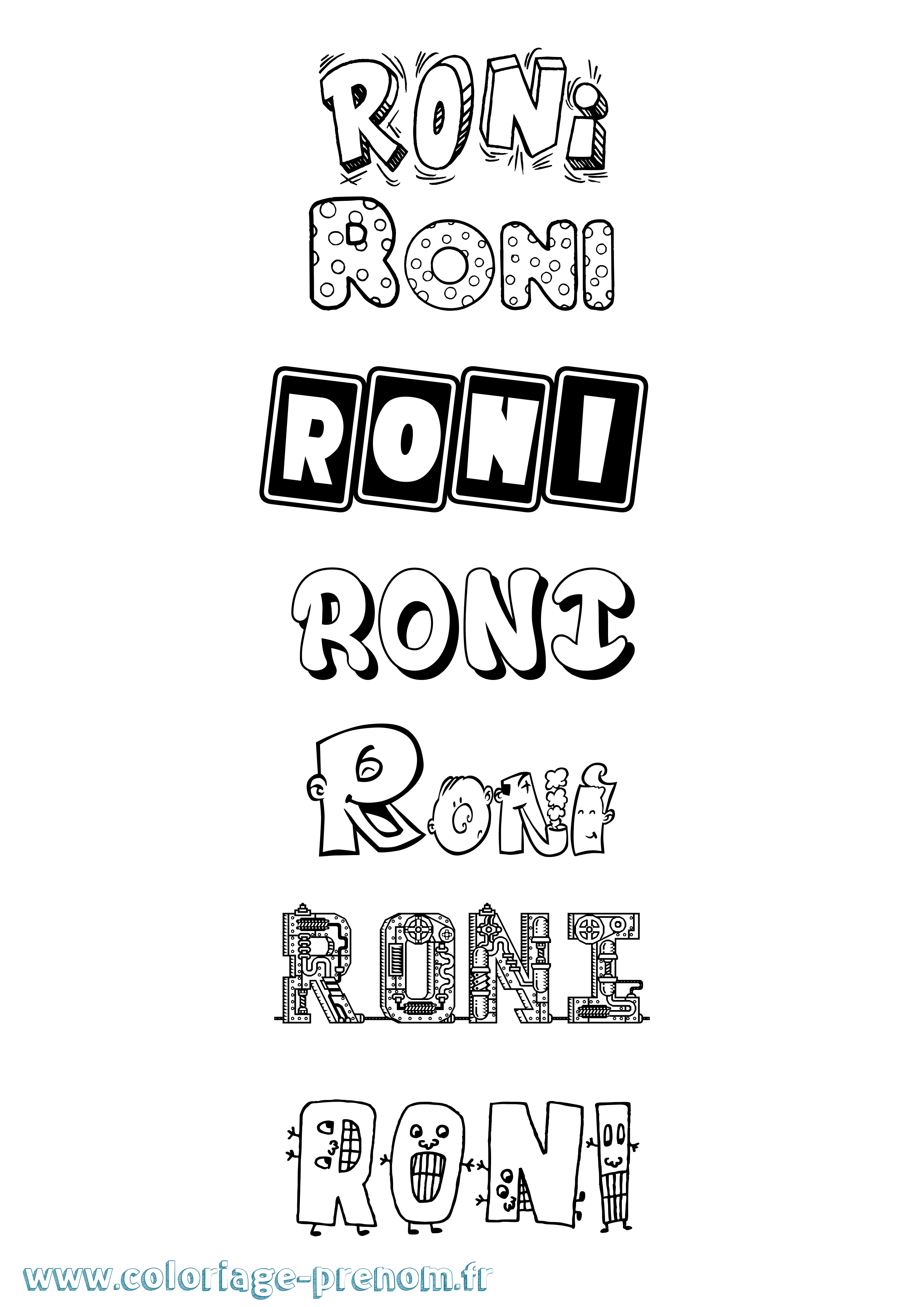 Coloriage prénom Roni Fun