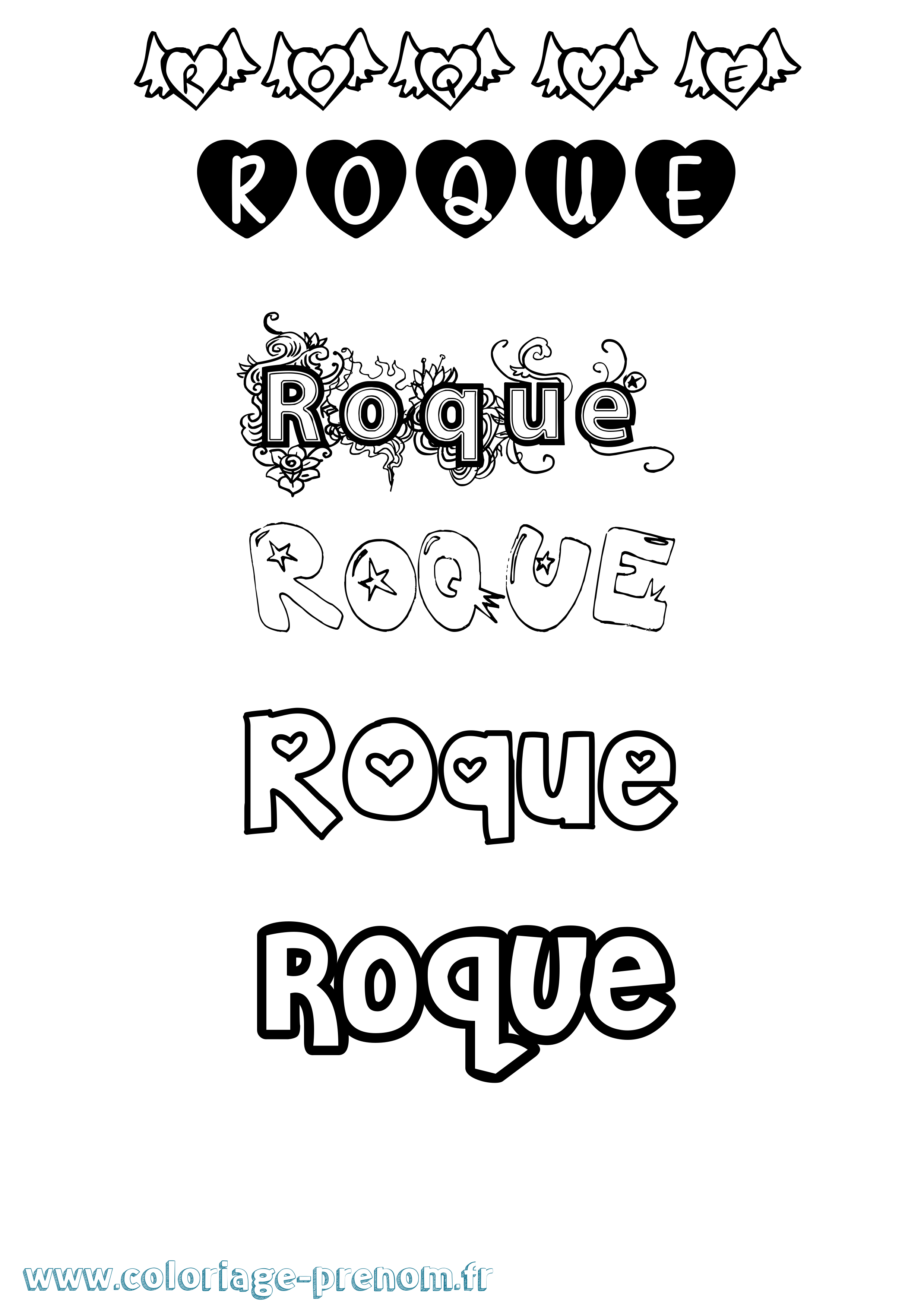 Coloriage prénom Roque Girly