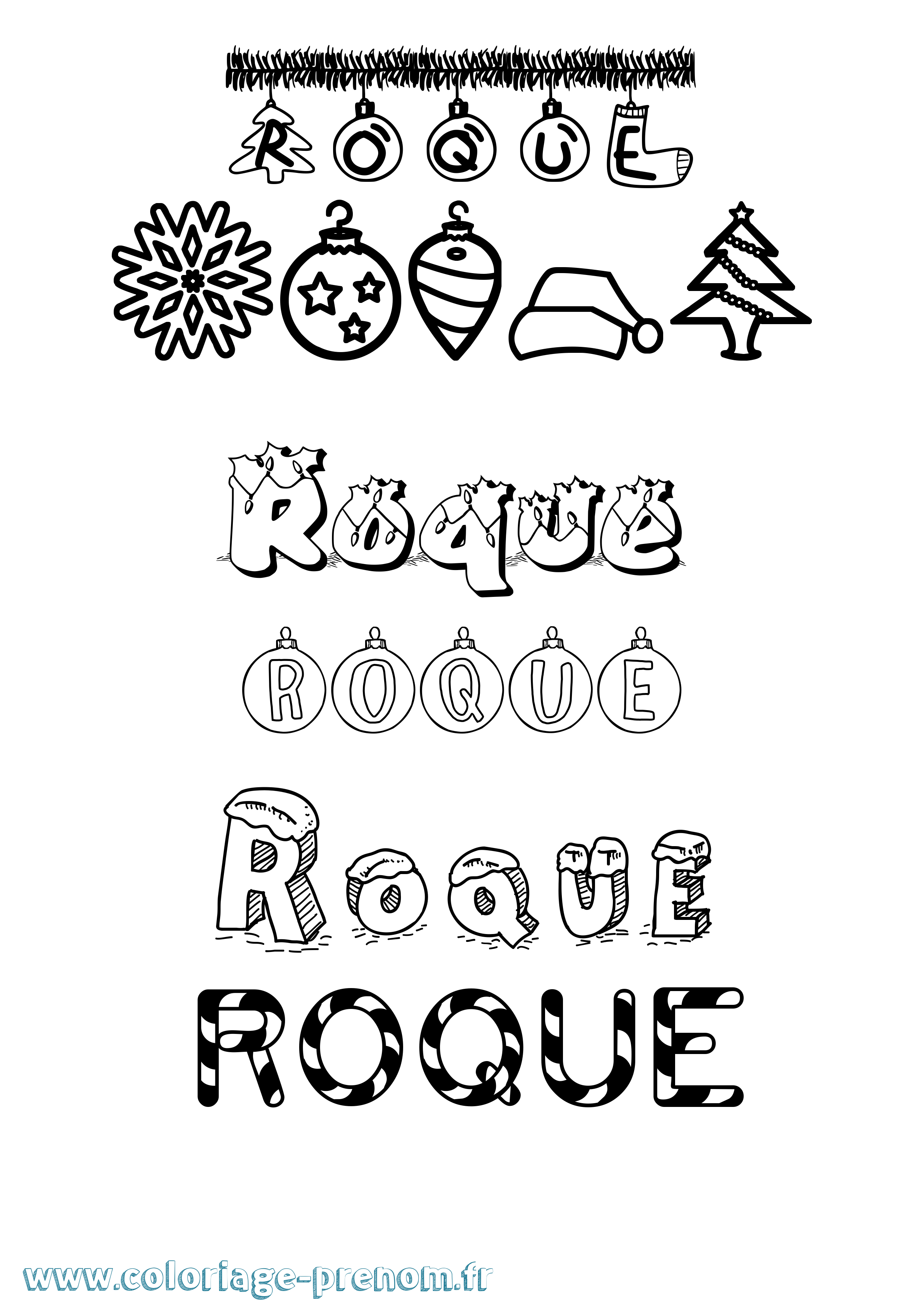 Coloriage prénom Roque Noël