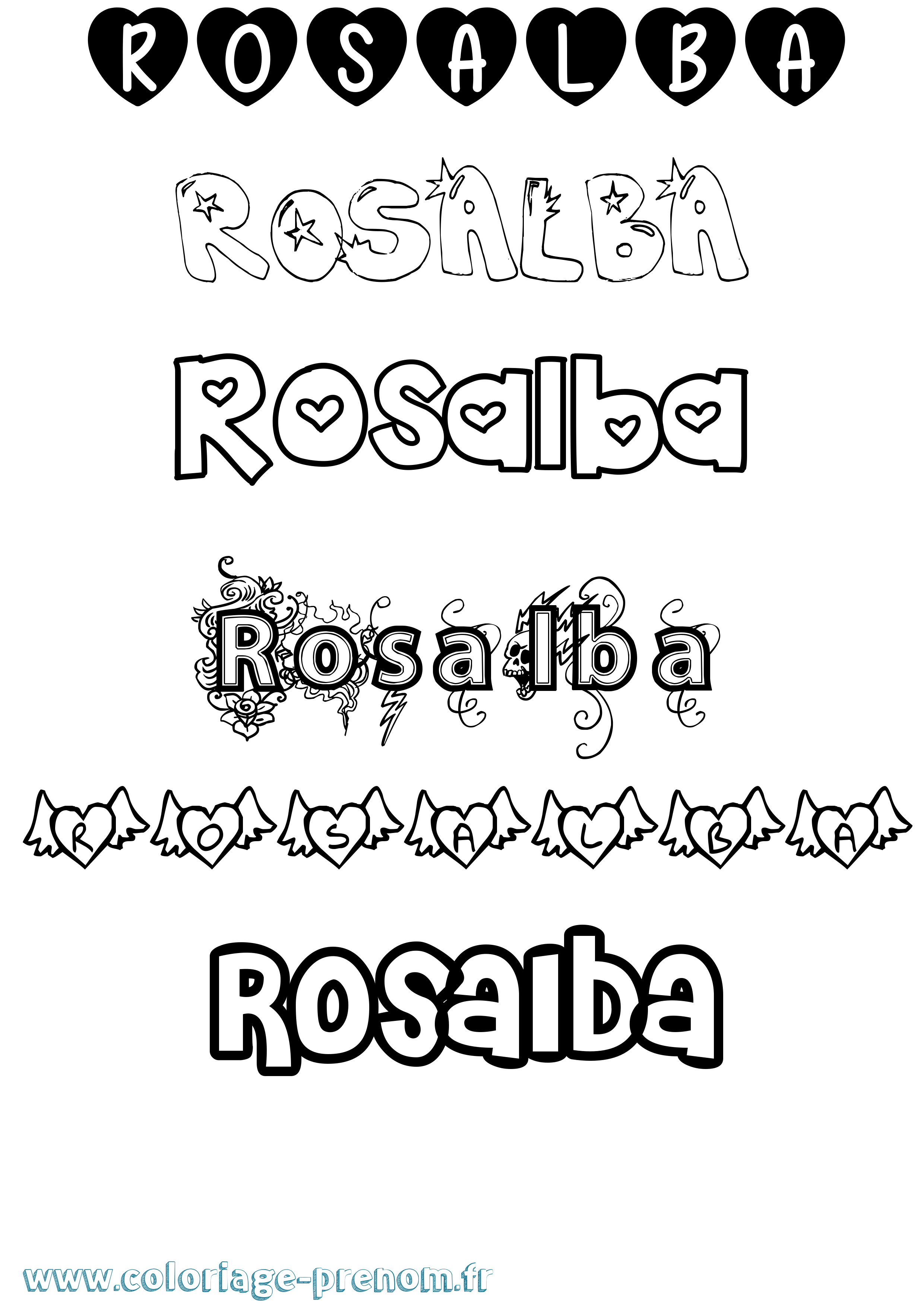 Coloriage prénom Rosalba Girly