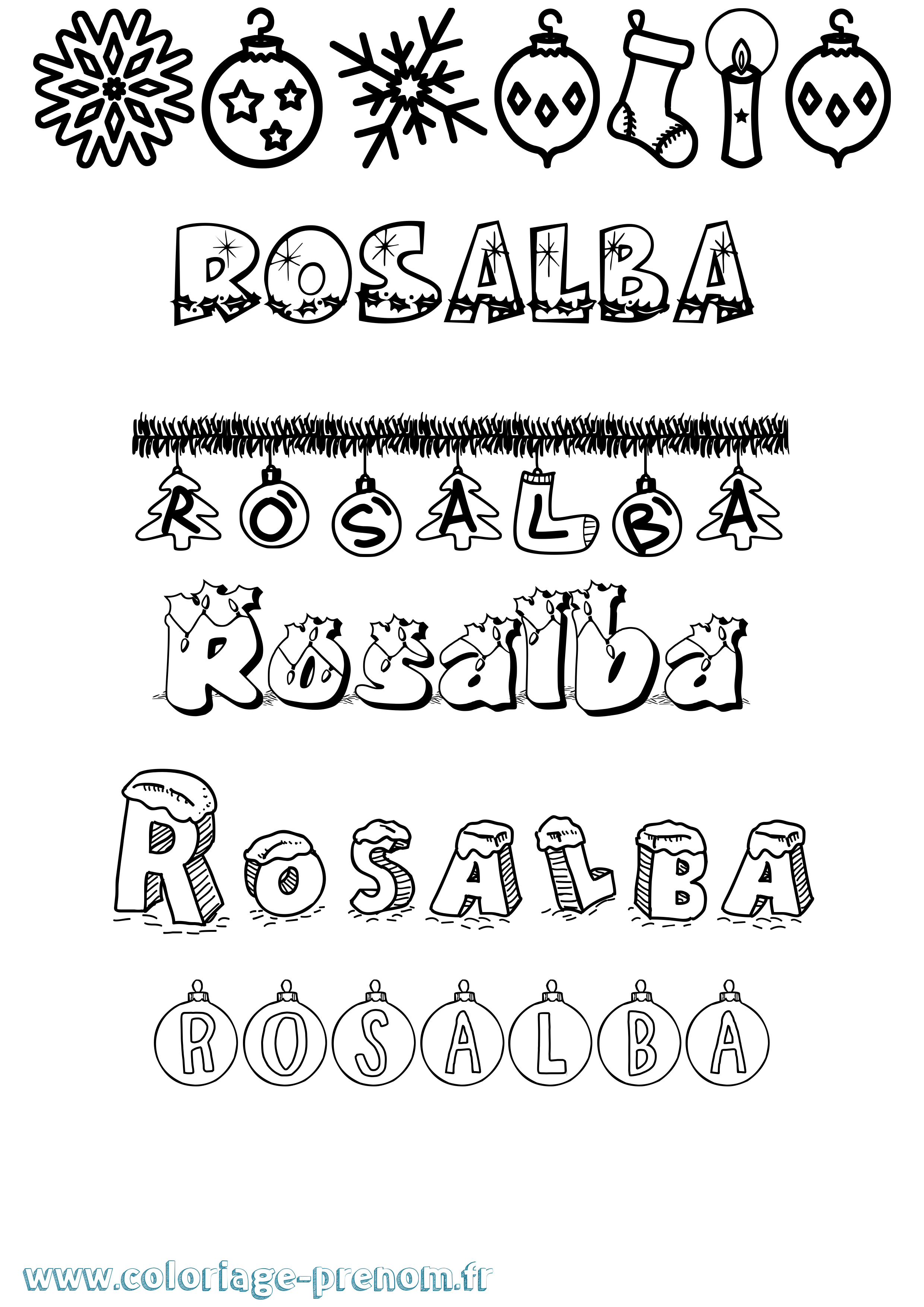 Coloriage prénom Rosalba Noël