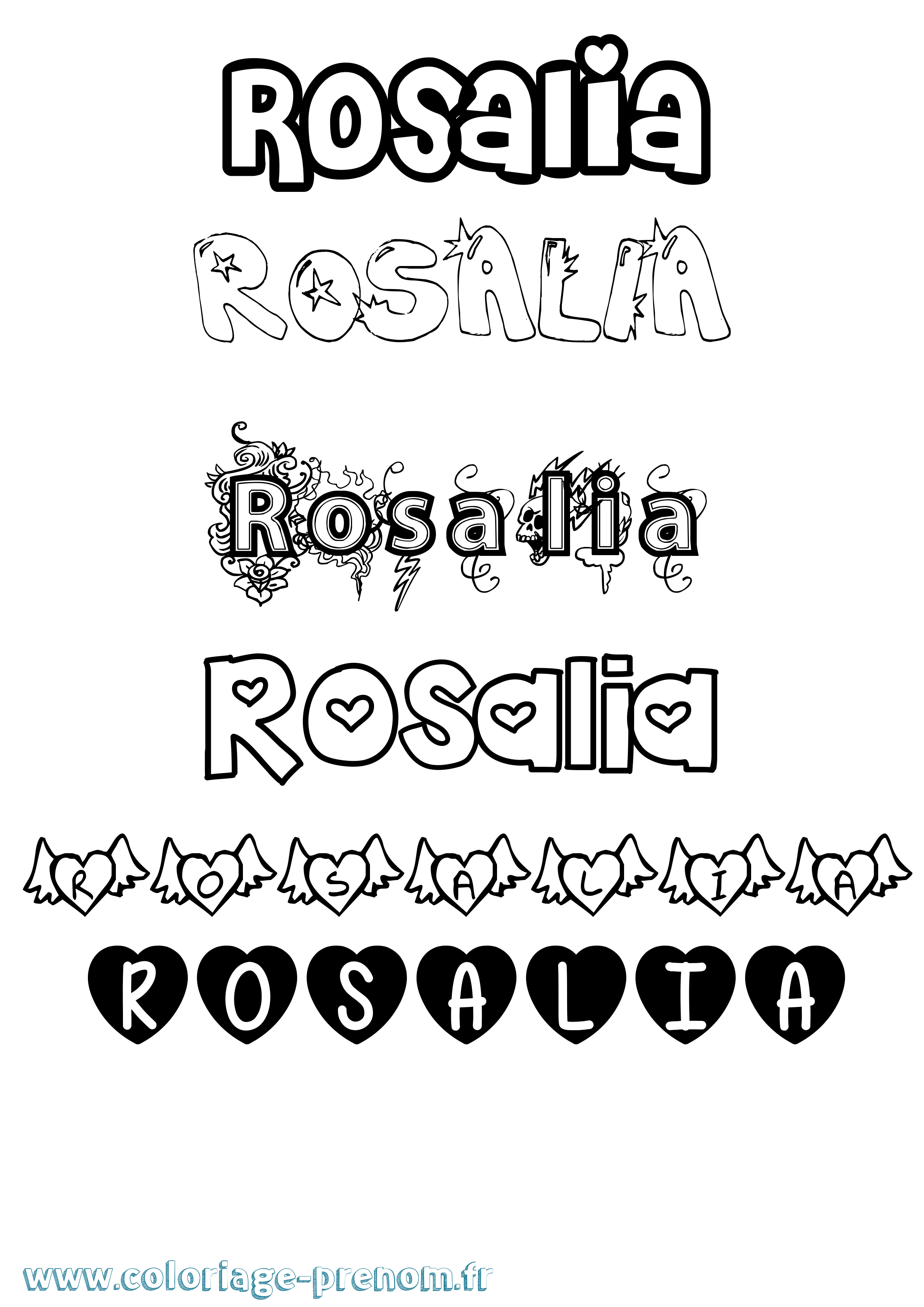 Coloriage prénom Rosalia Girly