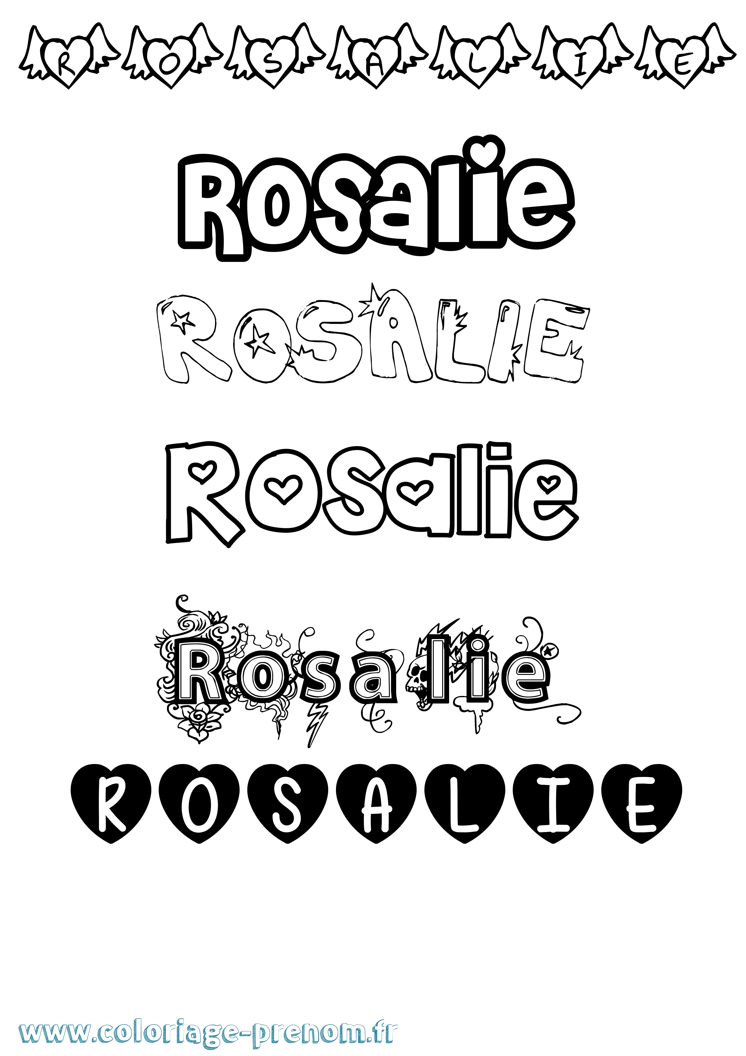 Coloriage prénom Rosalie Girly