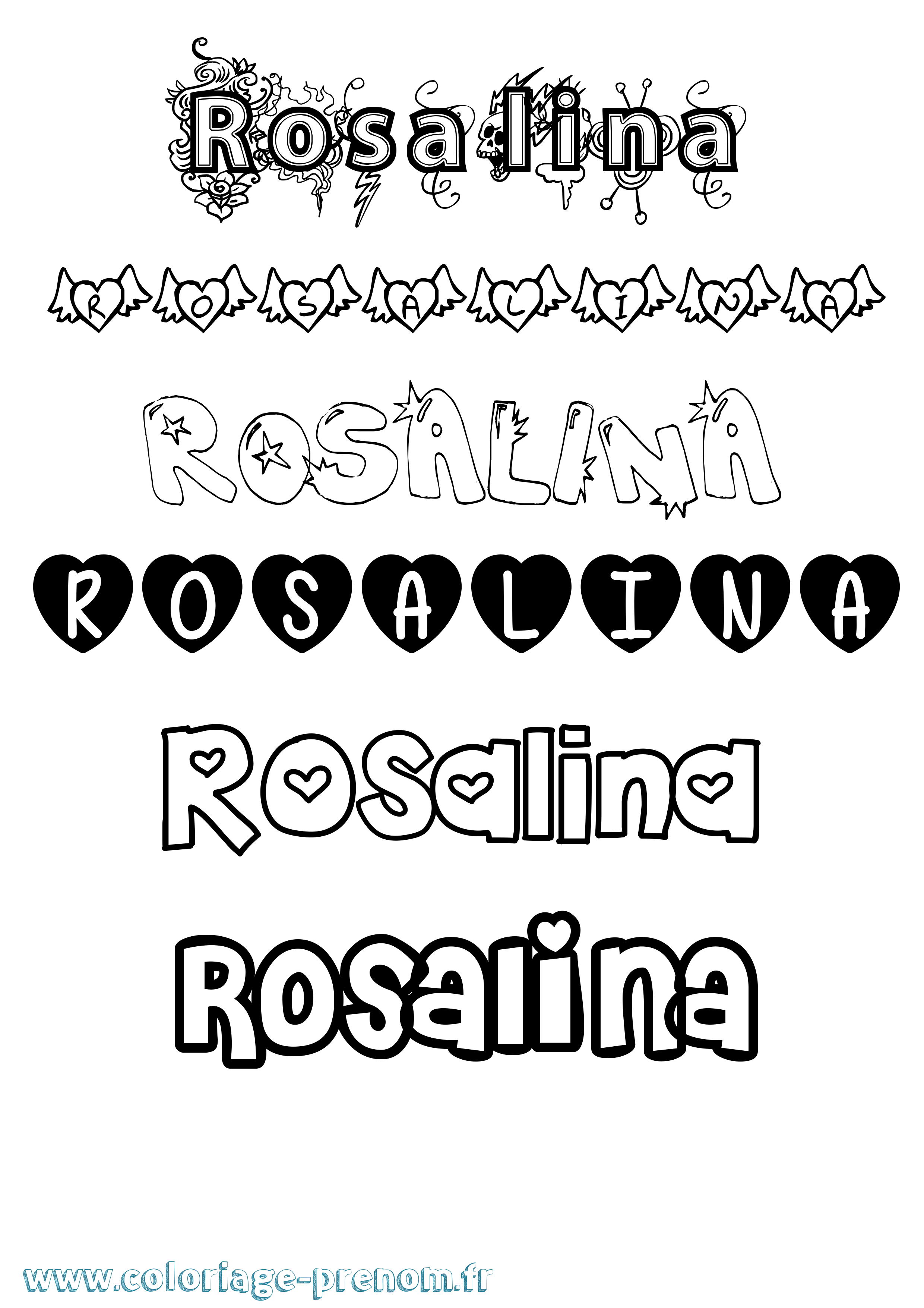 Coloriage prénom Rosalina Girly