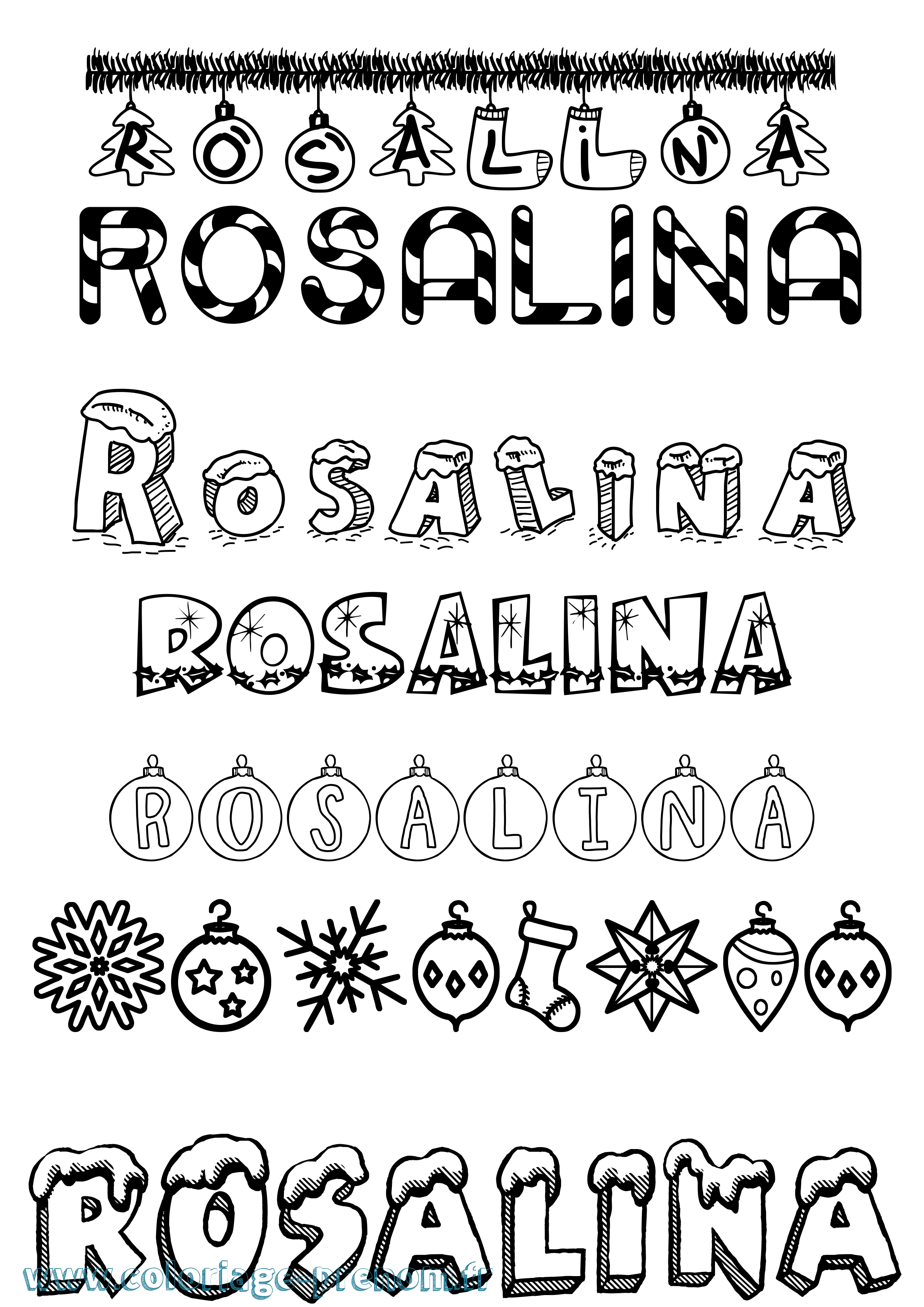 Coloriage prénom Rosalina Noël