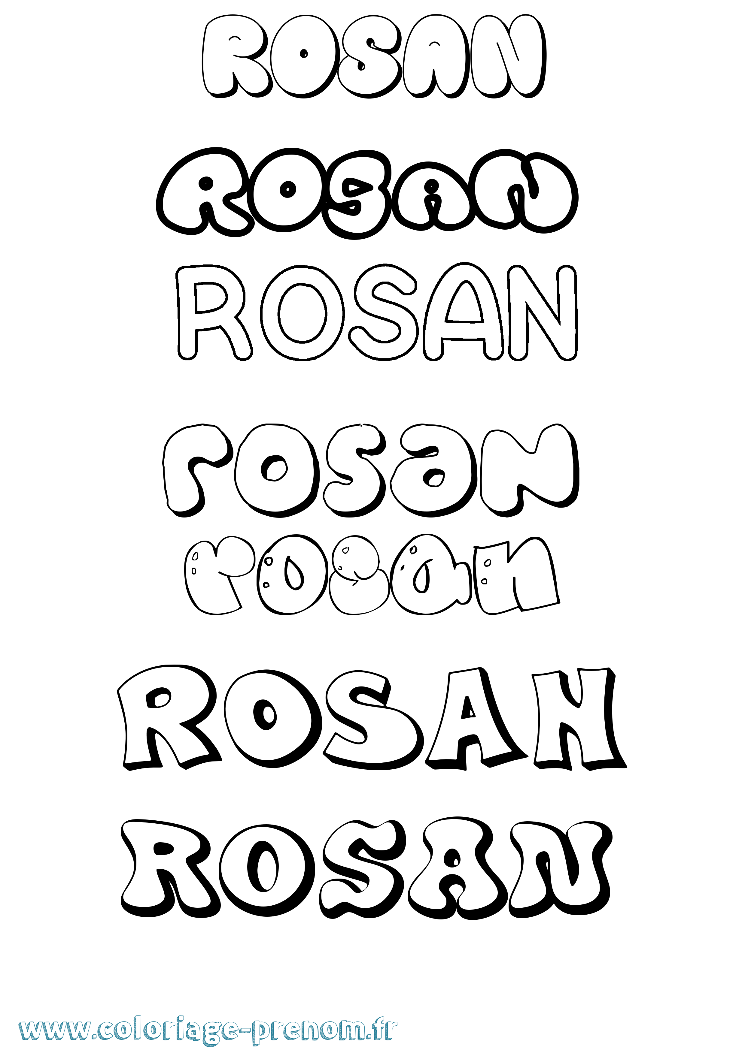 Coloriage prénom Rosan Bubble