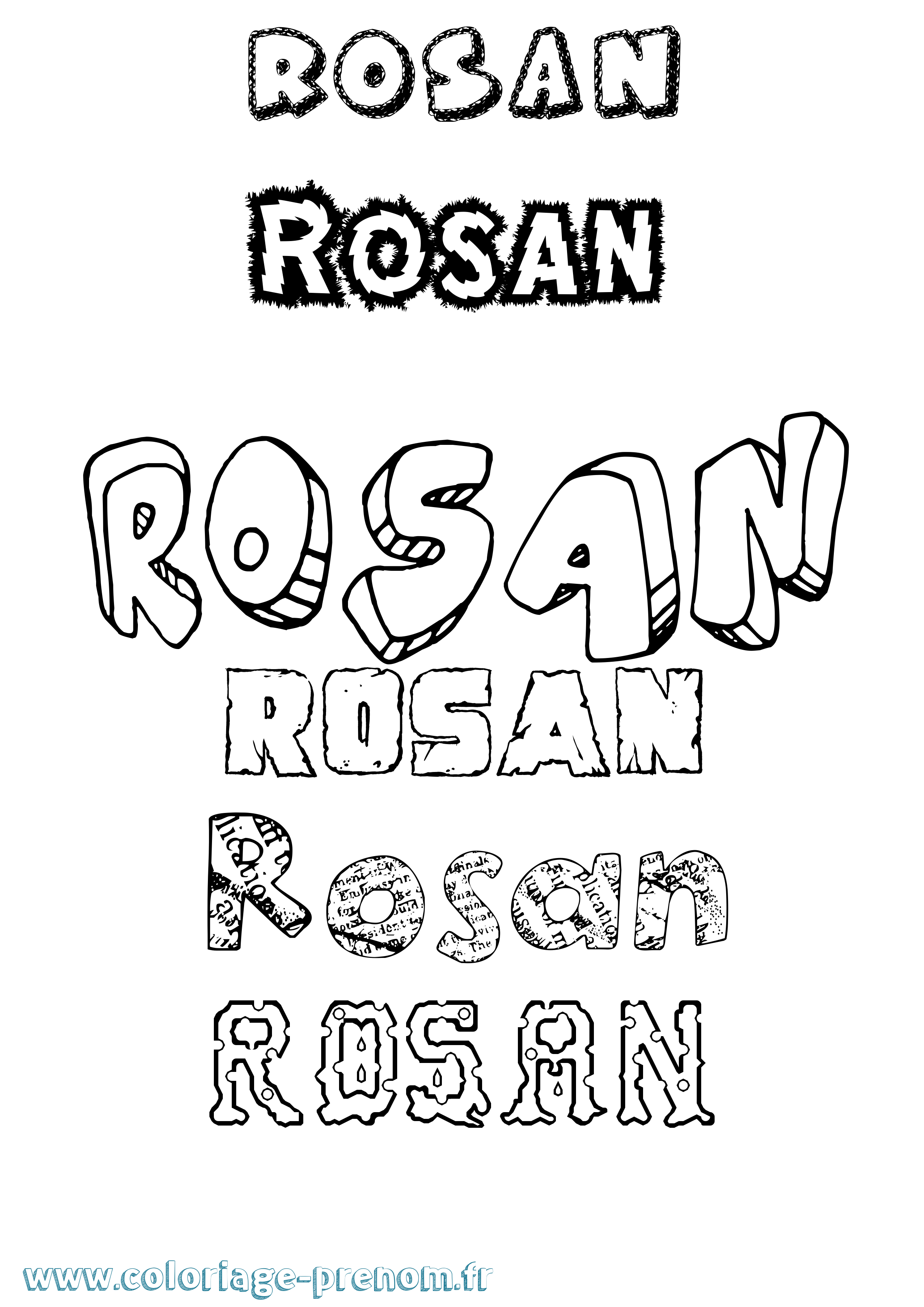 Coloriage prénom Rosan Destructuré