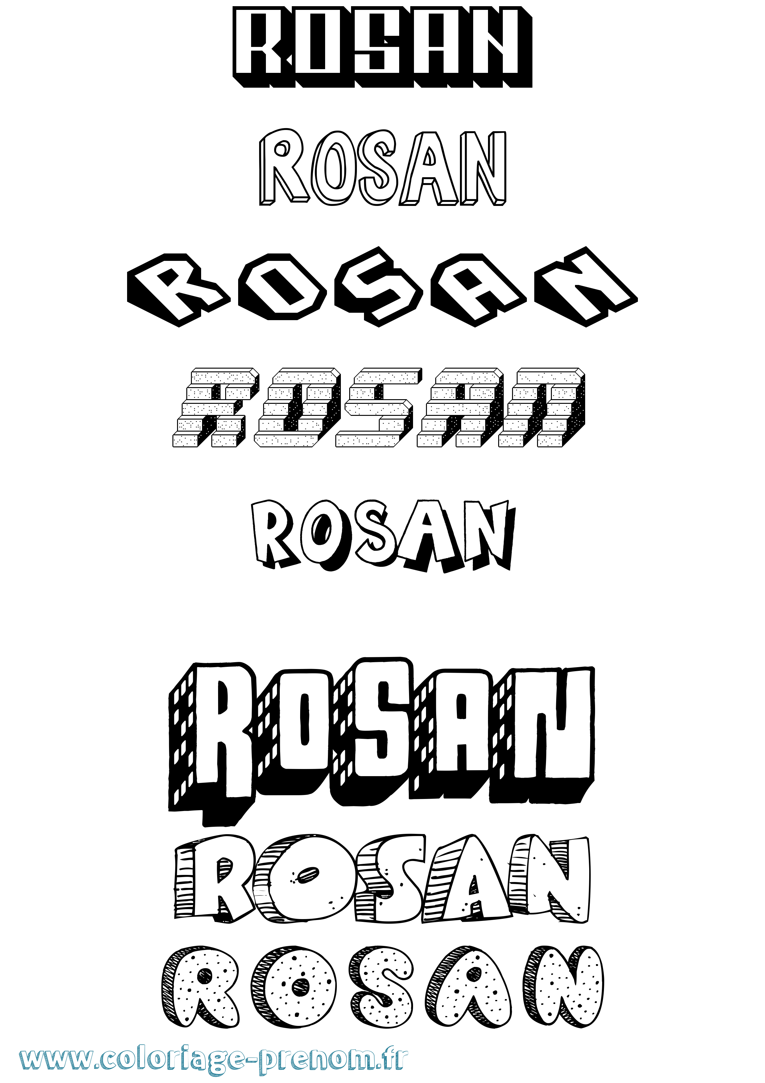 Coloriage prénom Rosan Effet 3D