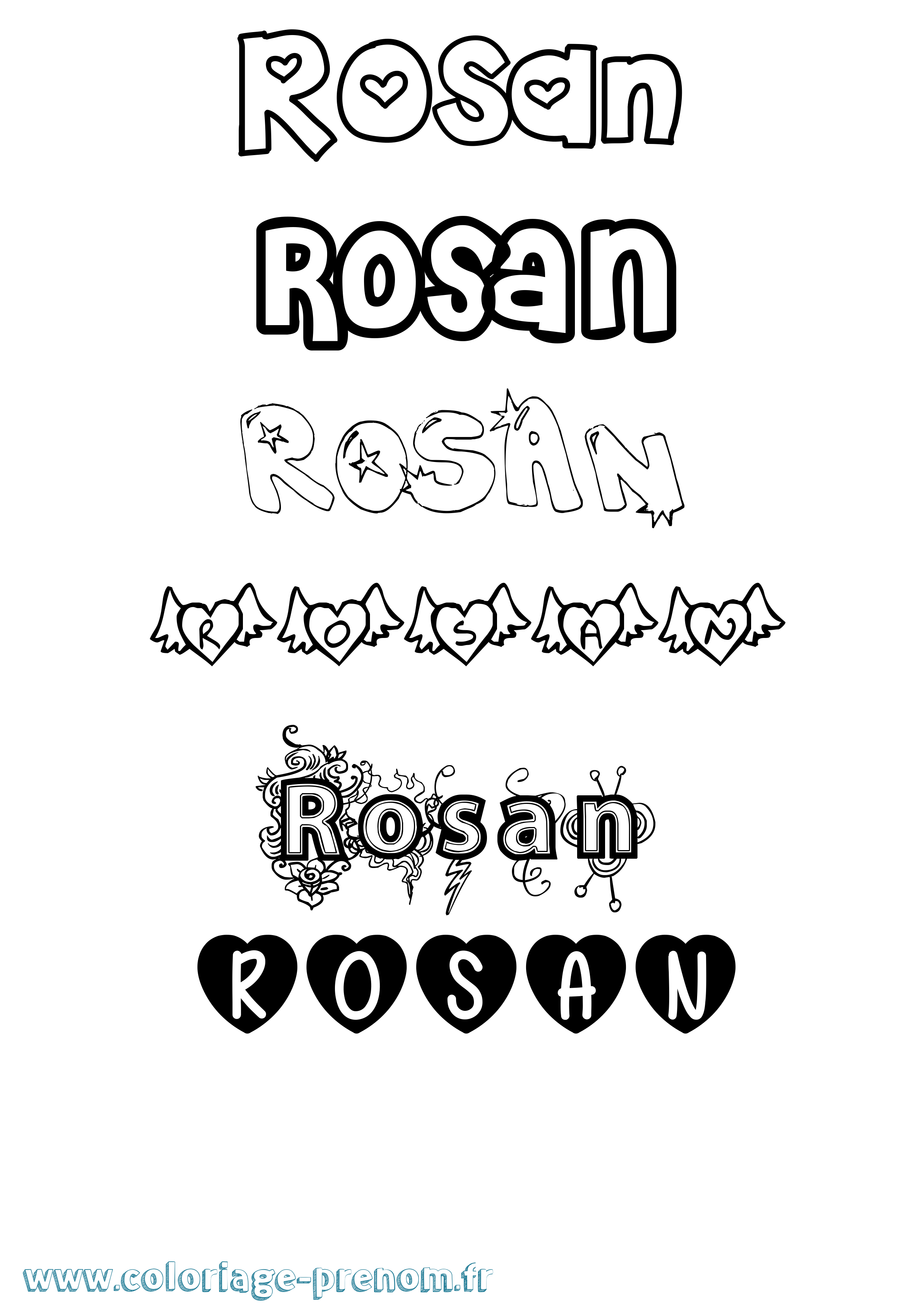 Coloriage prénom Rosan Girly