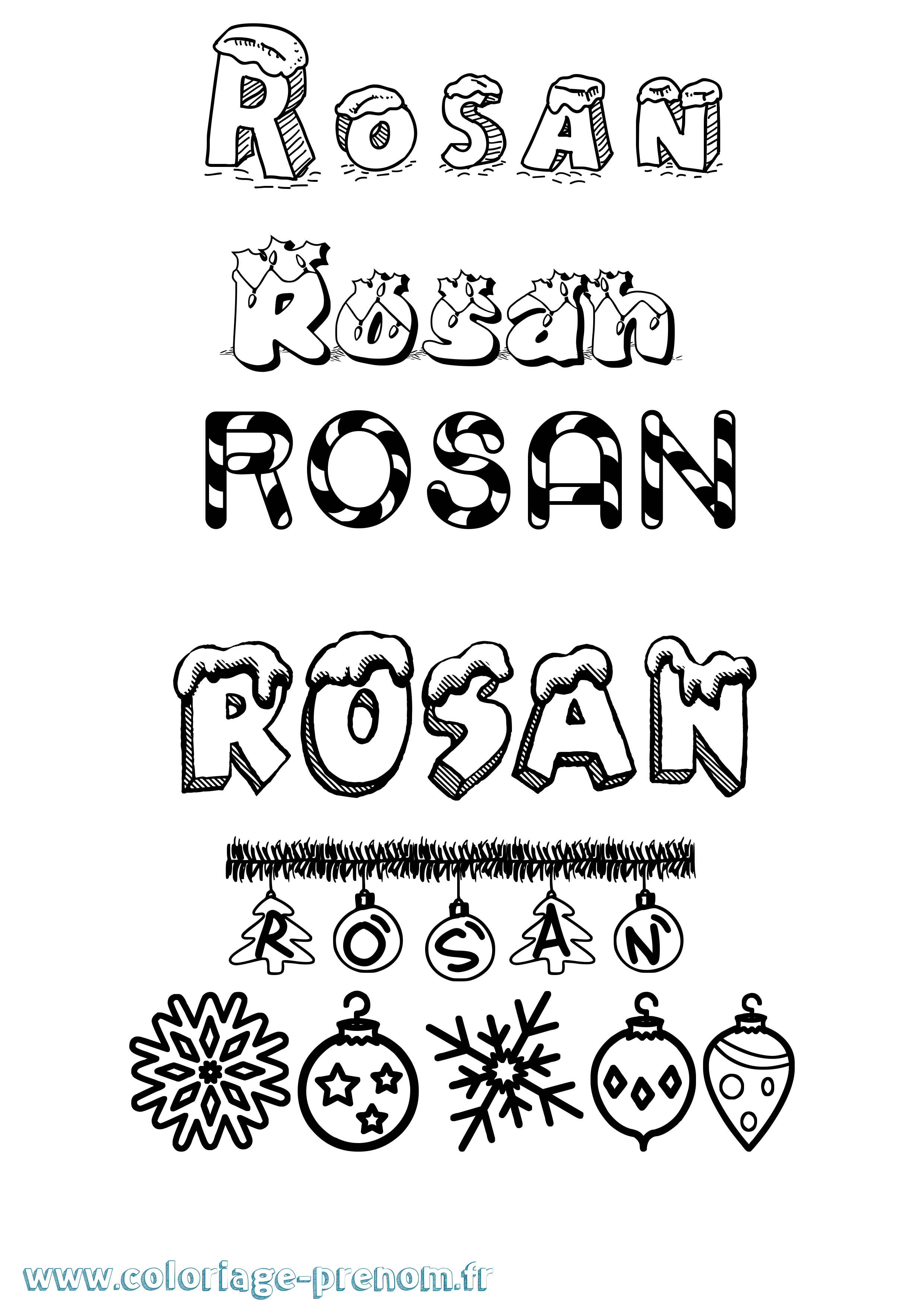Coloriage prénom Rosan Noël