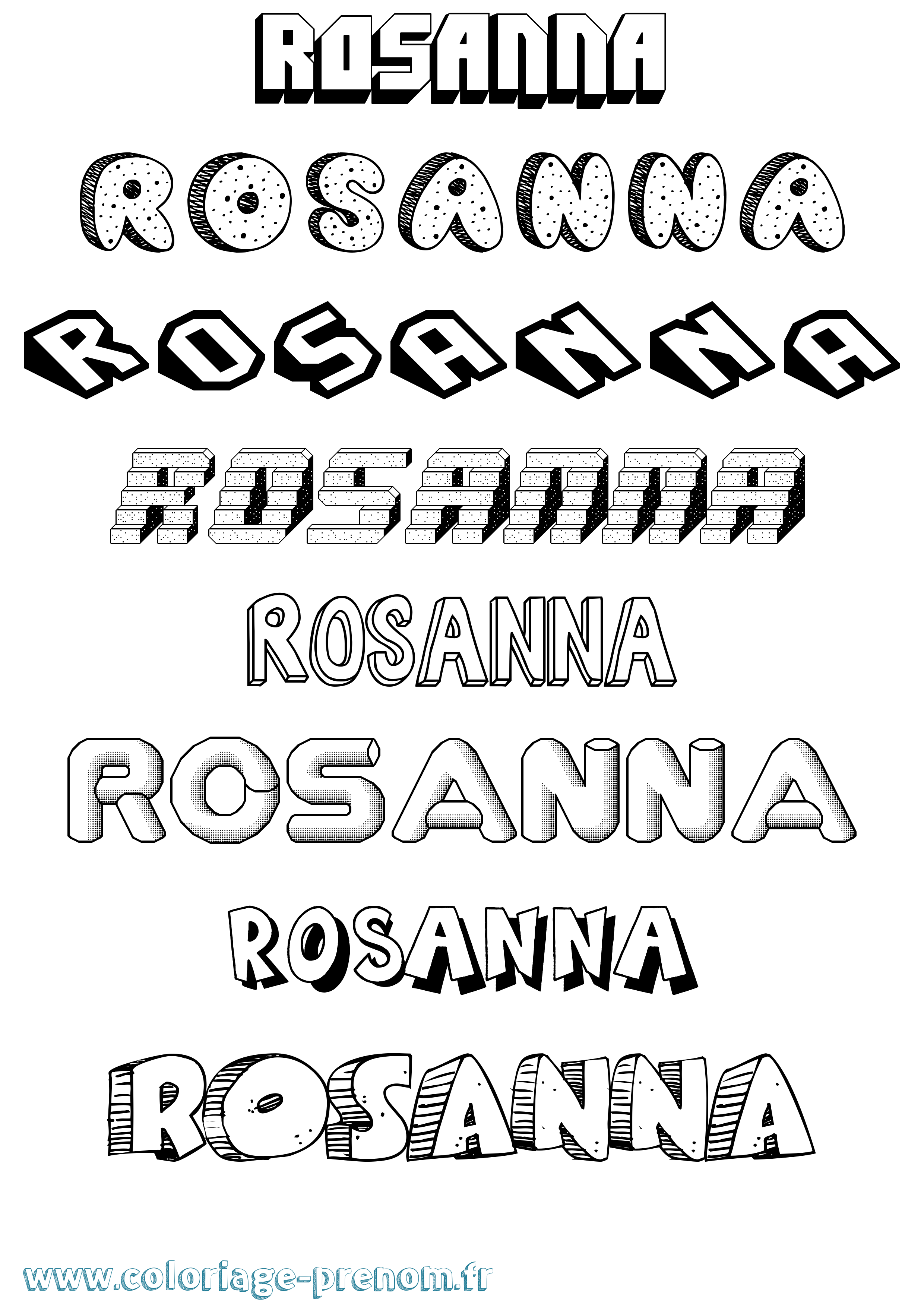 Coloriage Rosanna Effet 3D Coloriage prénom Rosanna Effet 3D