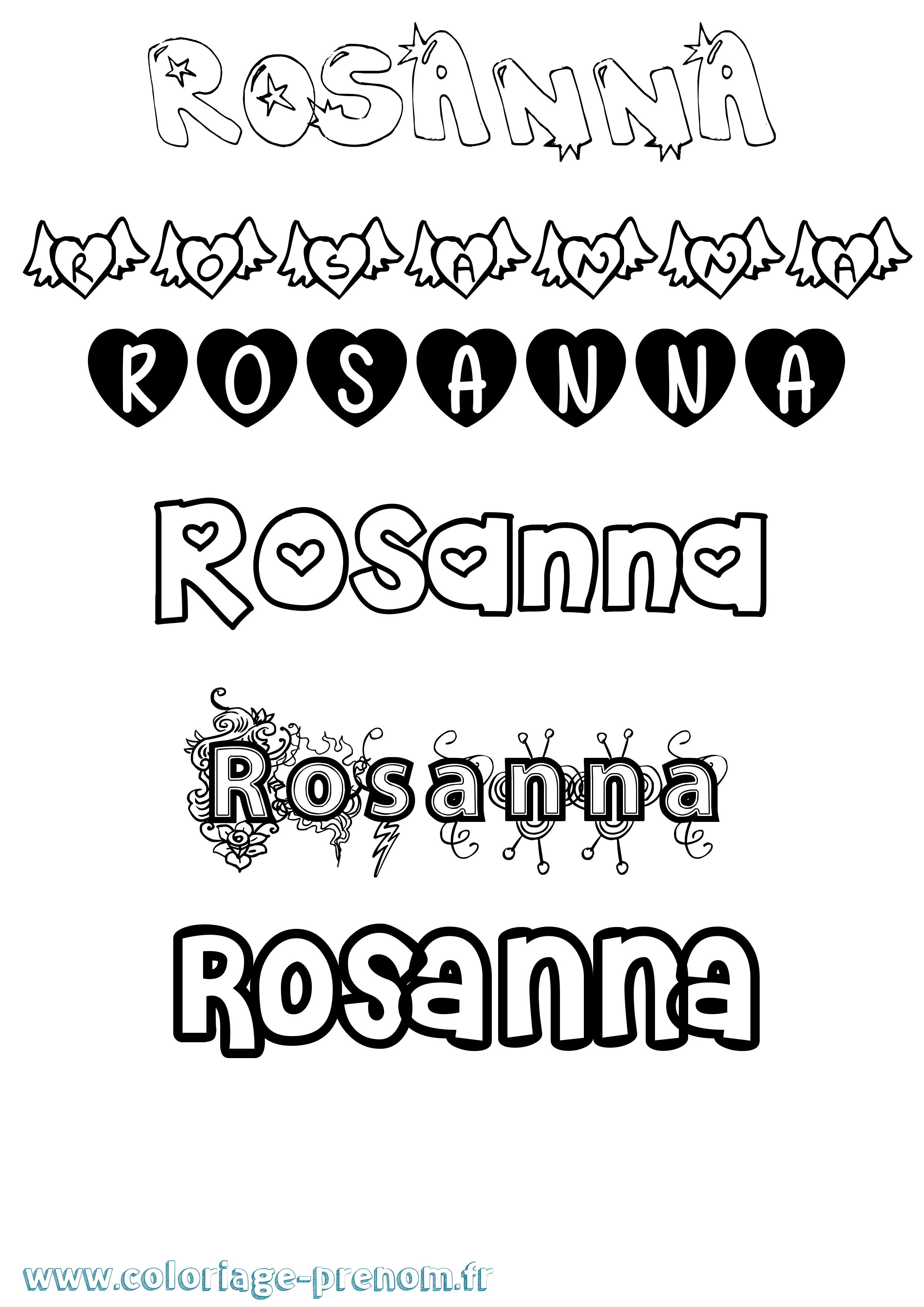 Coloriage prénom Rosanna Girly