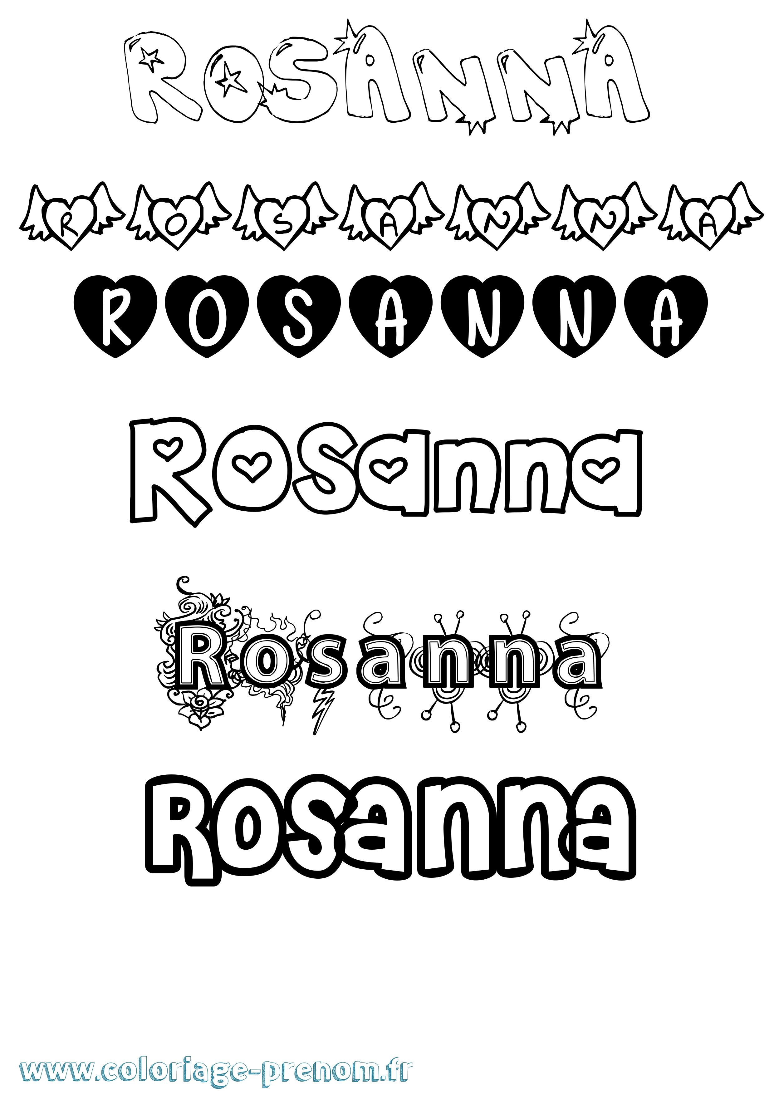 Coloriage Rosanna Girly Coloriage prénom Rosanna Girly