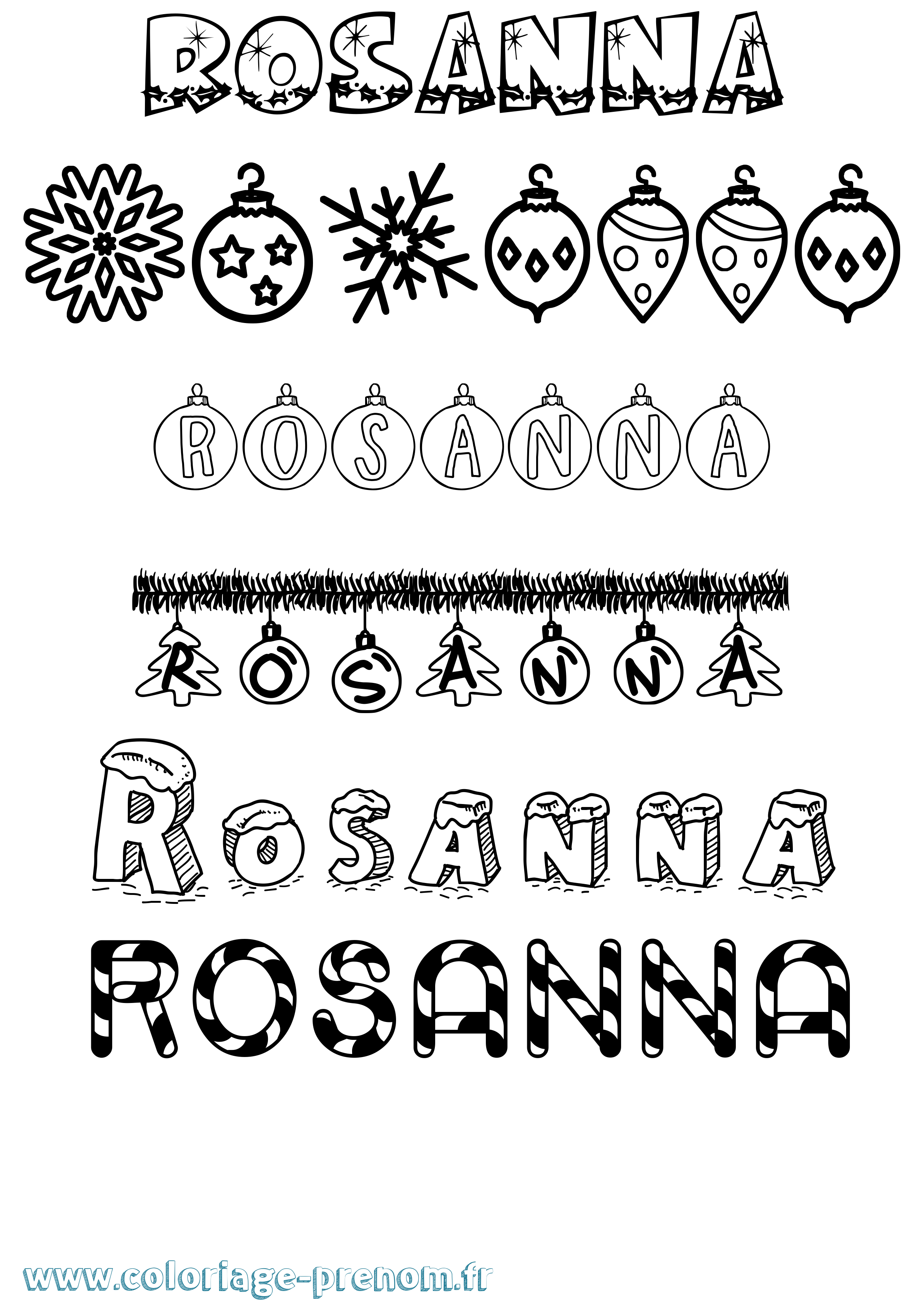 Coloriage Rosanna Noël Coloriage prénom Rosanna Noël