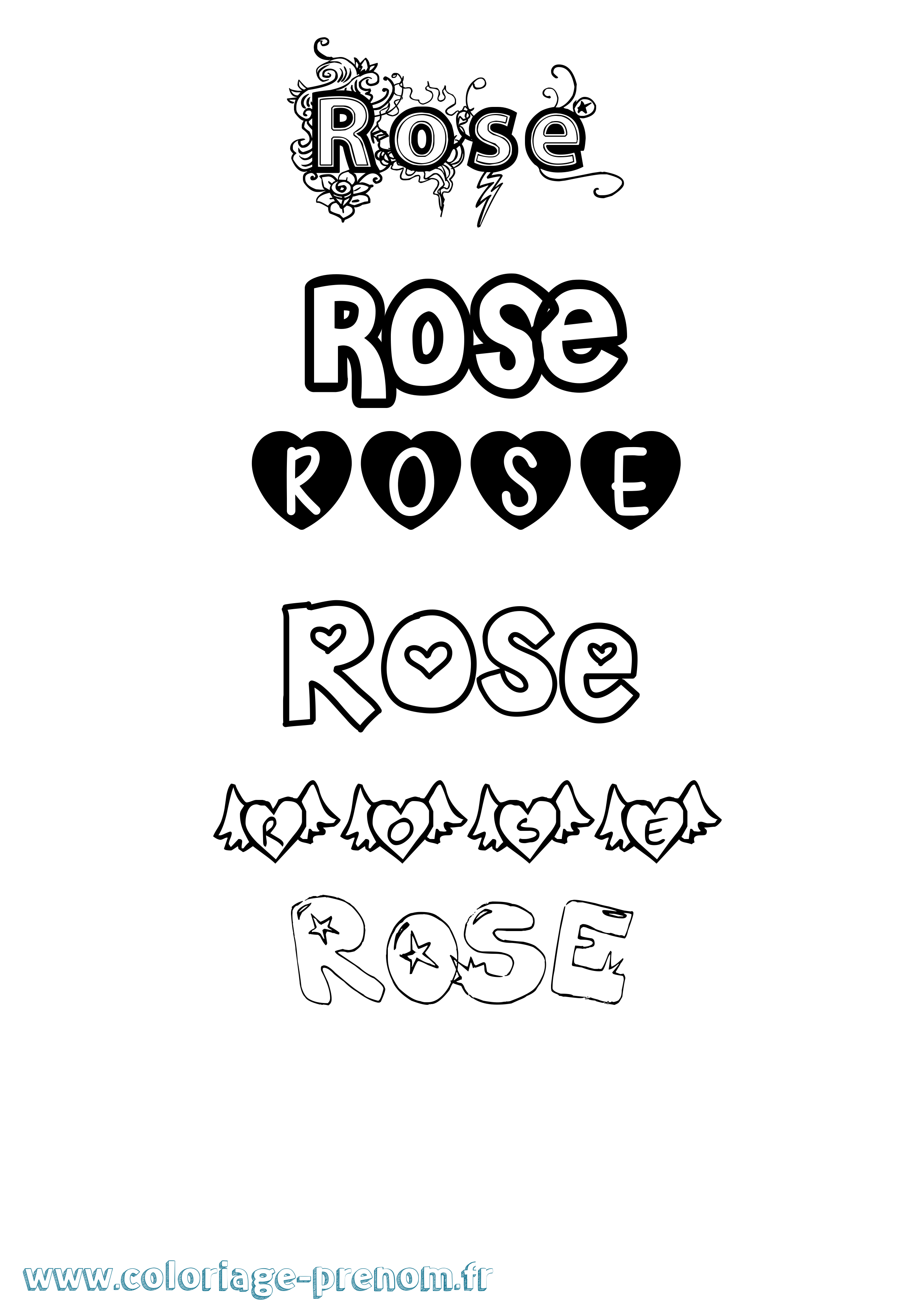 Coloriage prénom Rose Girly
