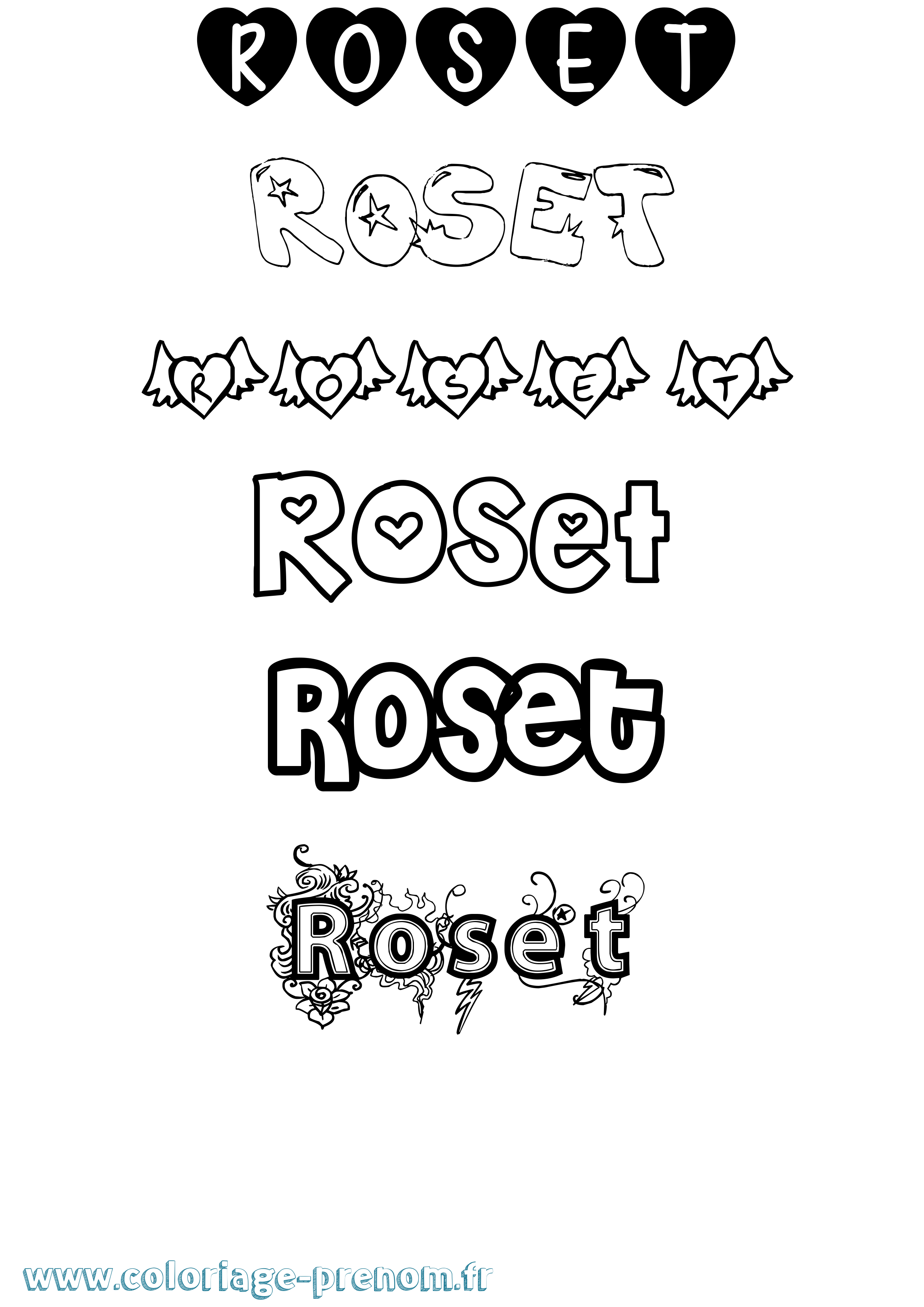 Coloriage prénom Roset Girly
