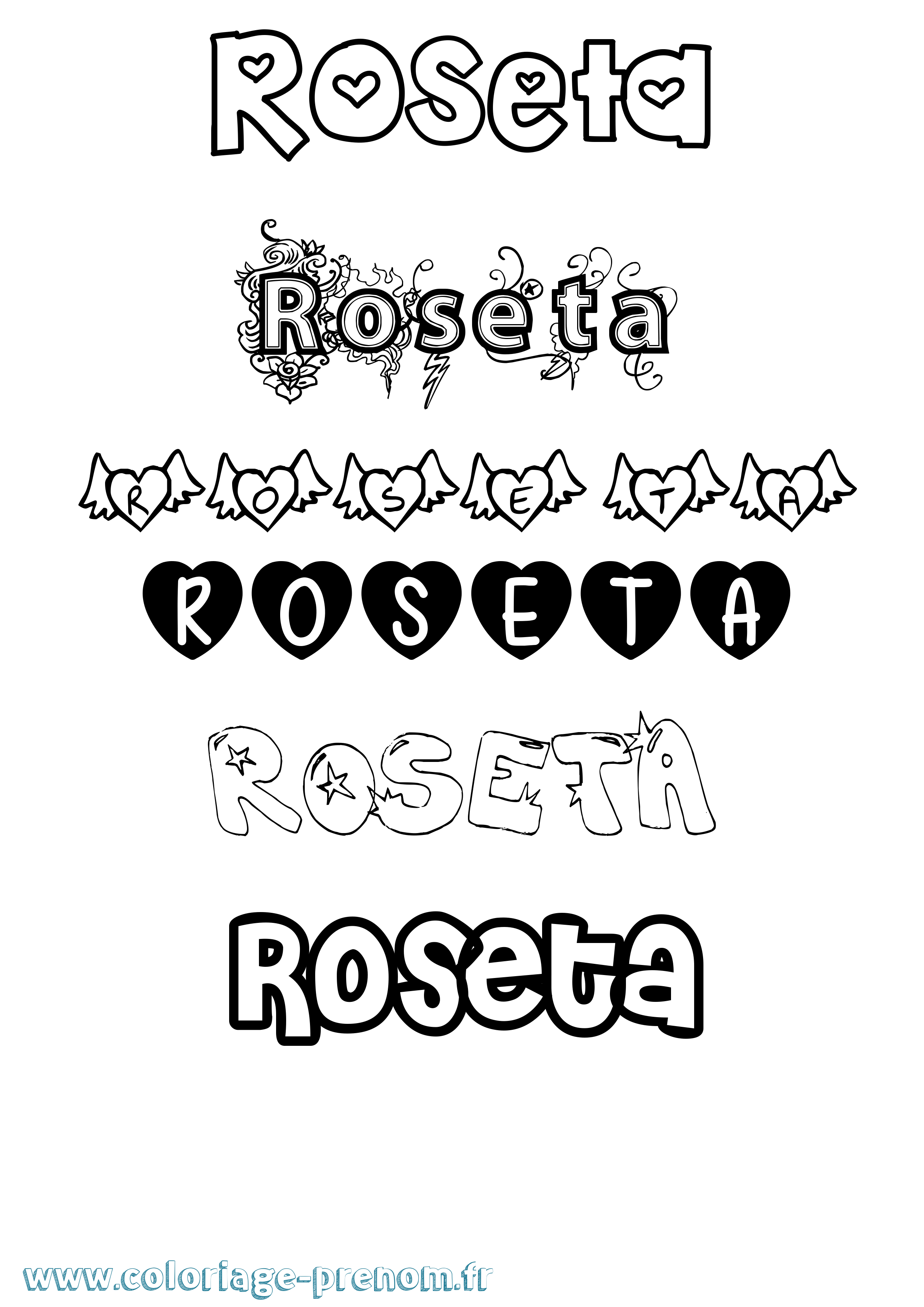Coloriage prénom Roseta Girly