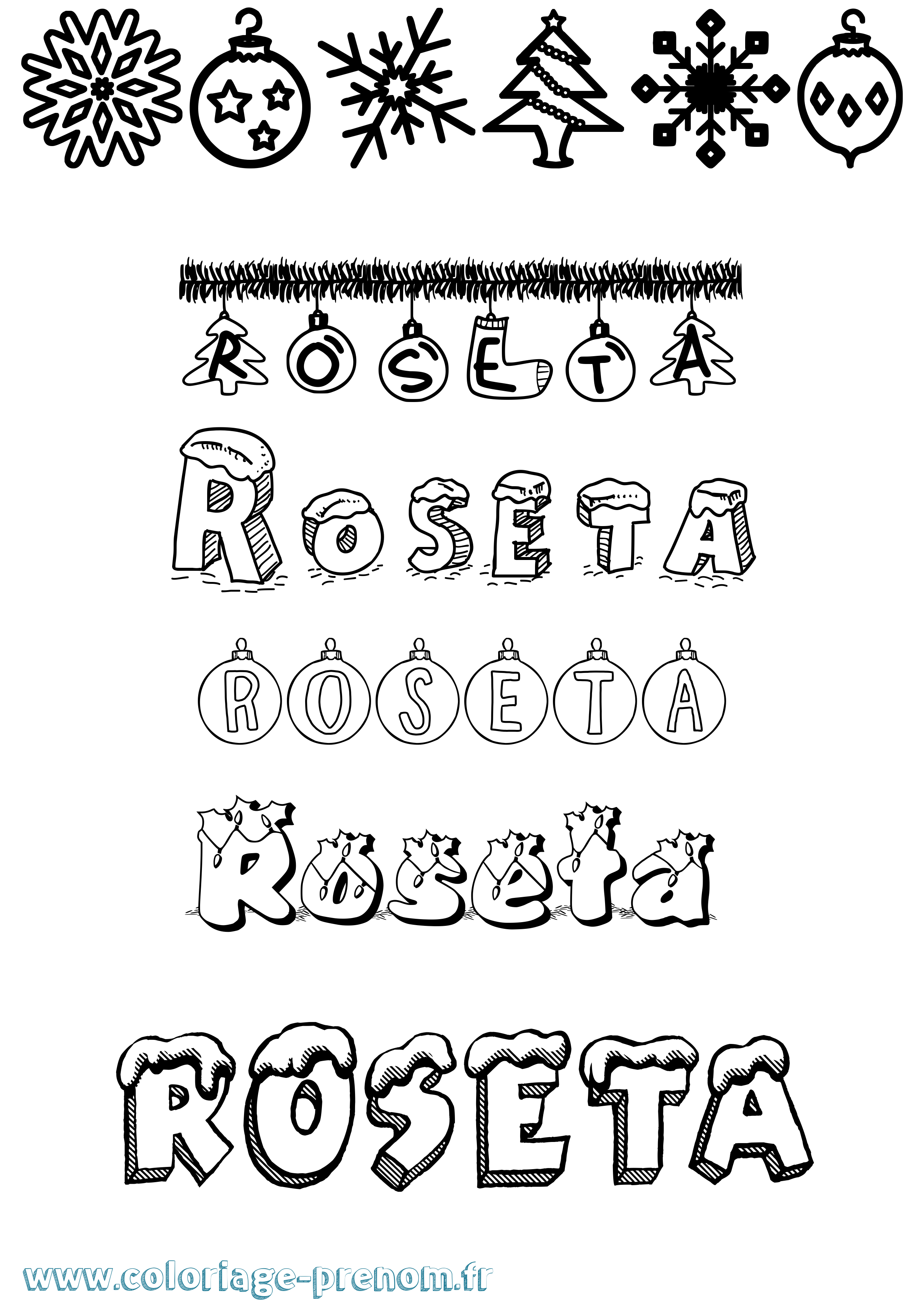 Coloriage prénom Roseta Noël