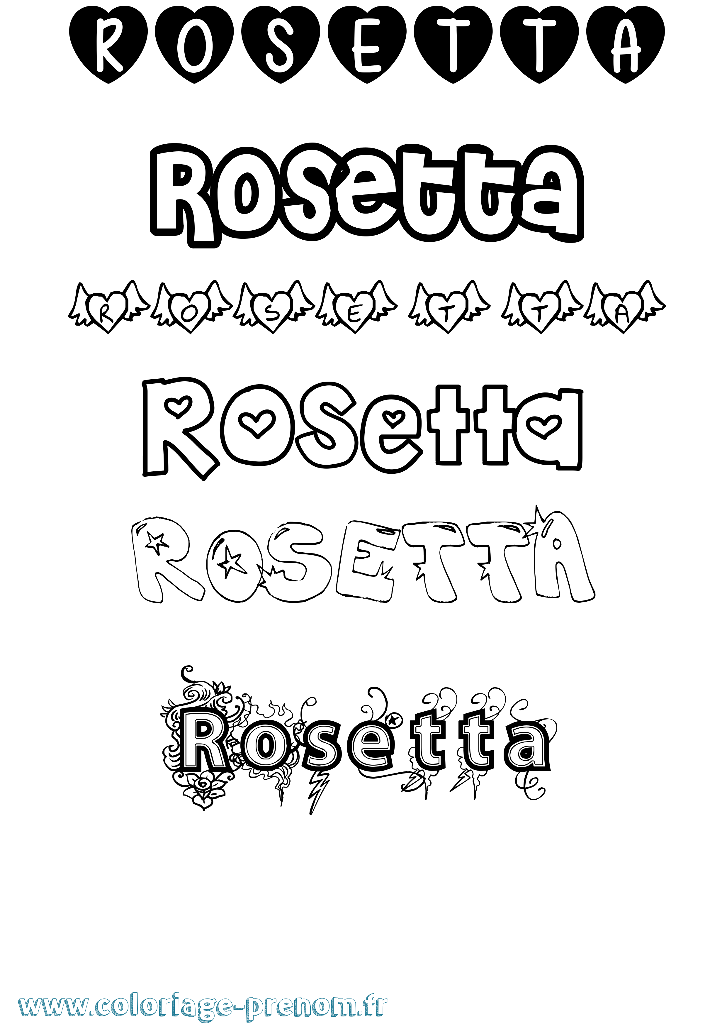 Coloriage prénom Rosetta Girly