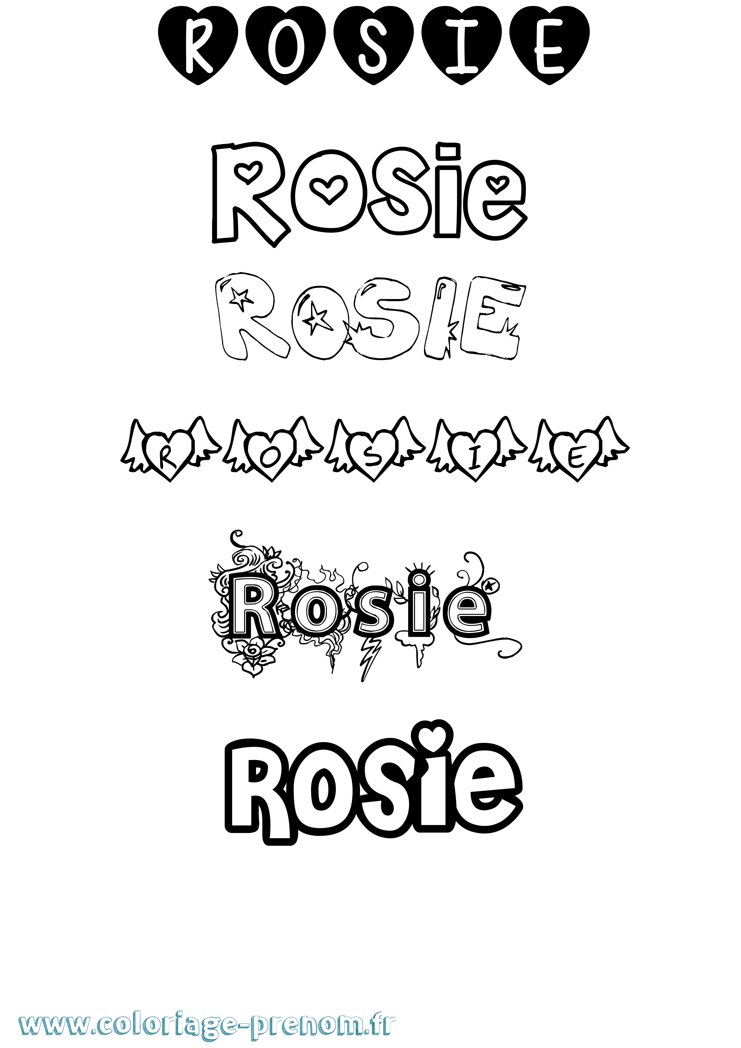 Coloriage prénom Rosie Girly