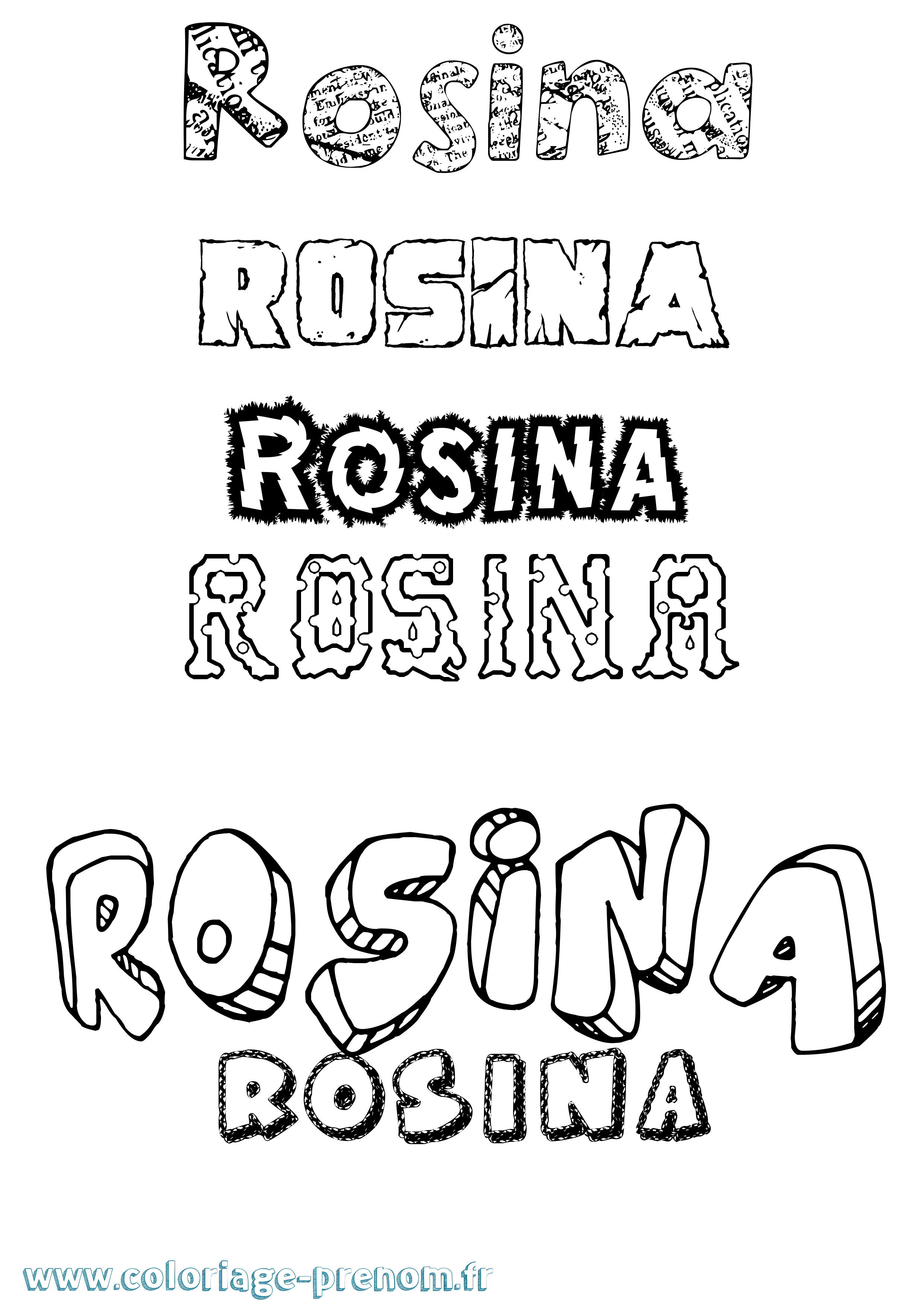 Coloriage Rosina Destructuré Coloriage prénom Rosina Destructuré