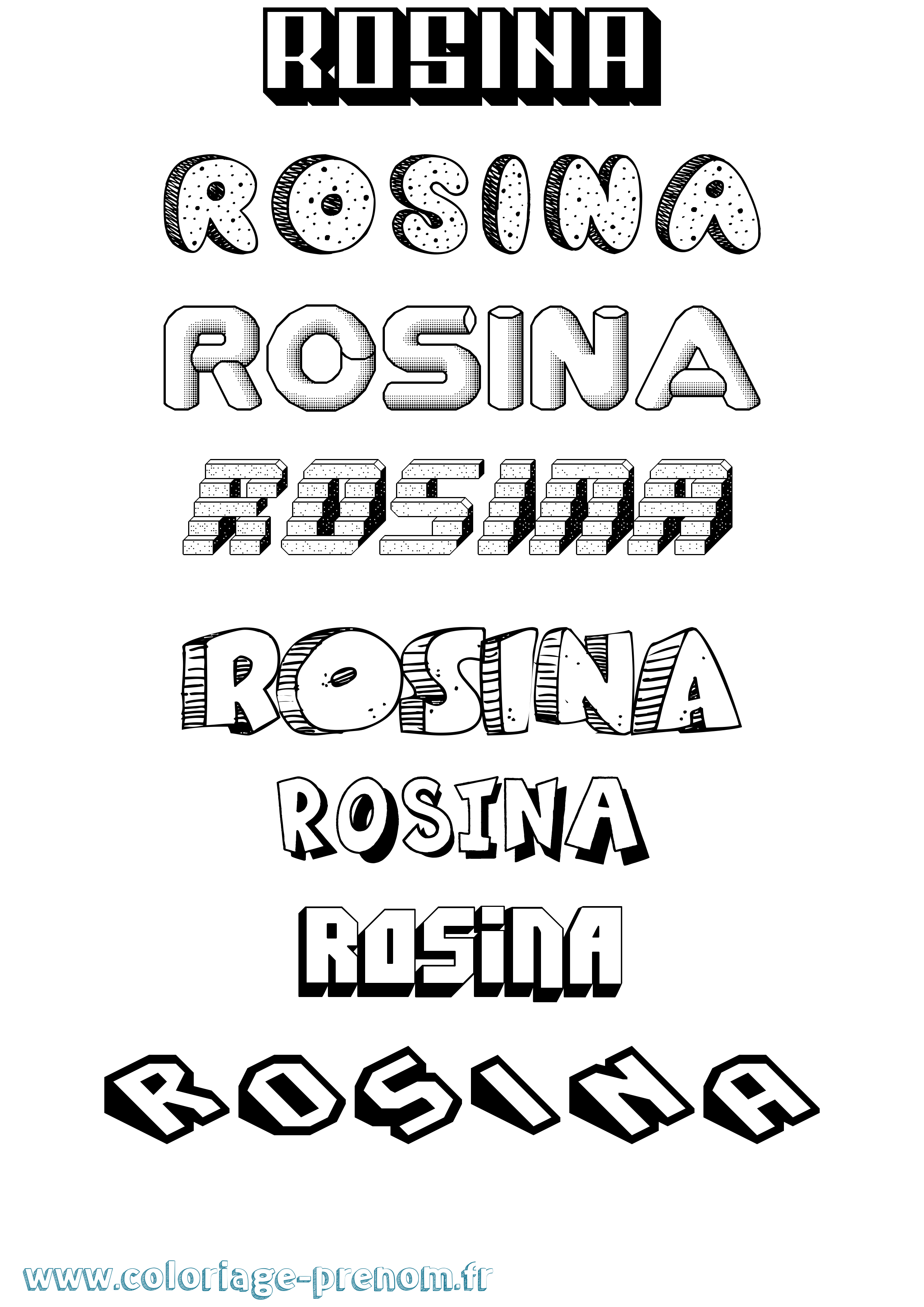 Coloriage Rosina Effet 3D Coloriage prénom Rosina Effet 3D