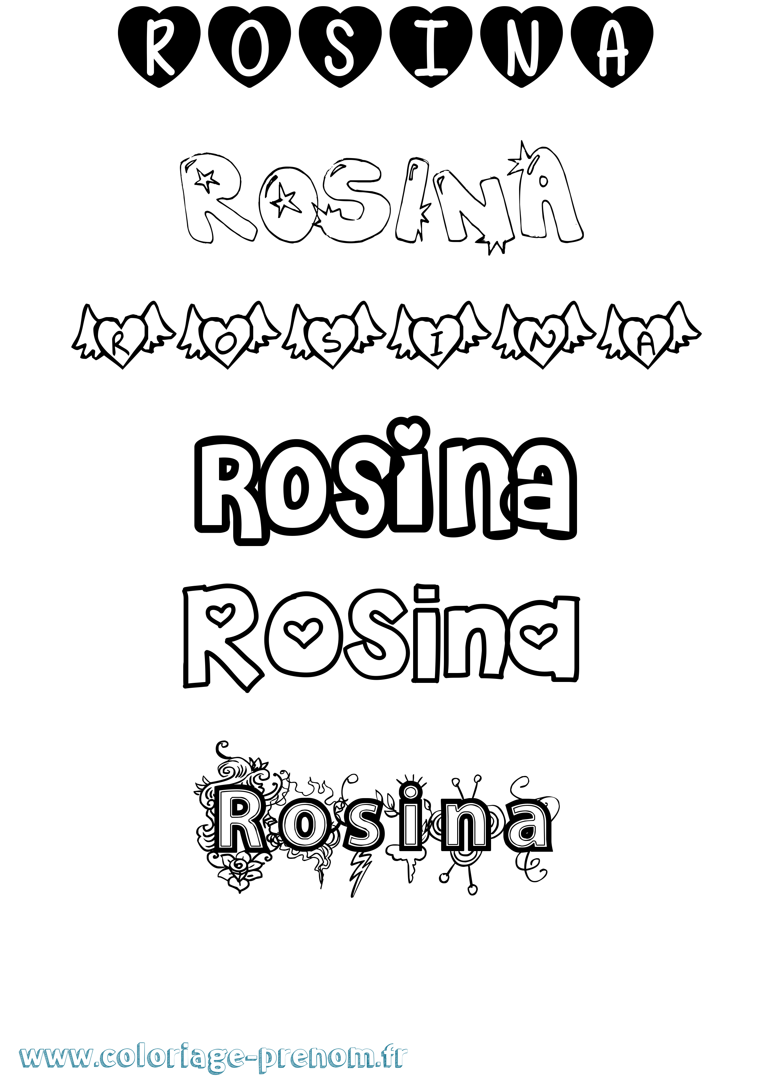 Coloriage Rosina Girly Coloriage prénom Rosina Girly