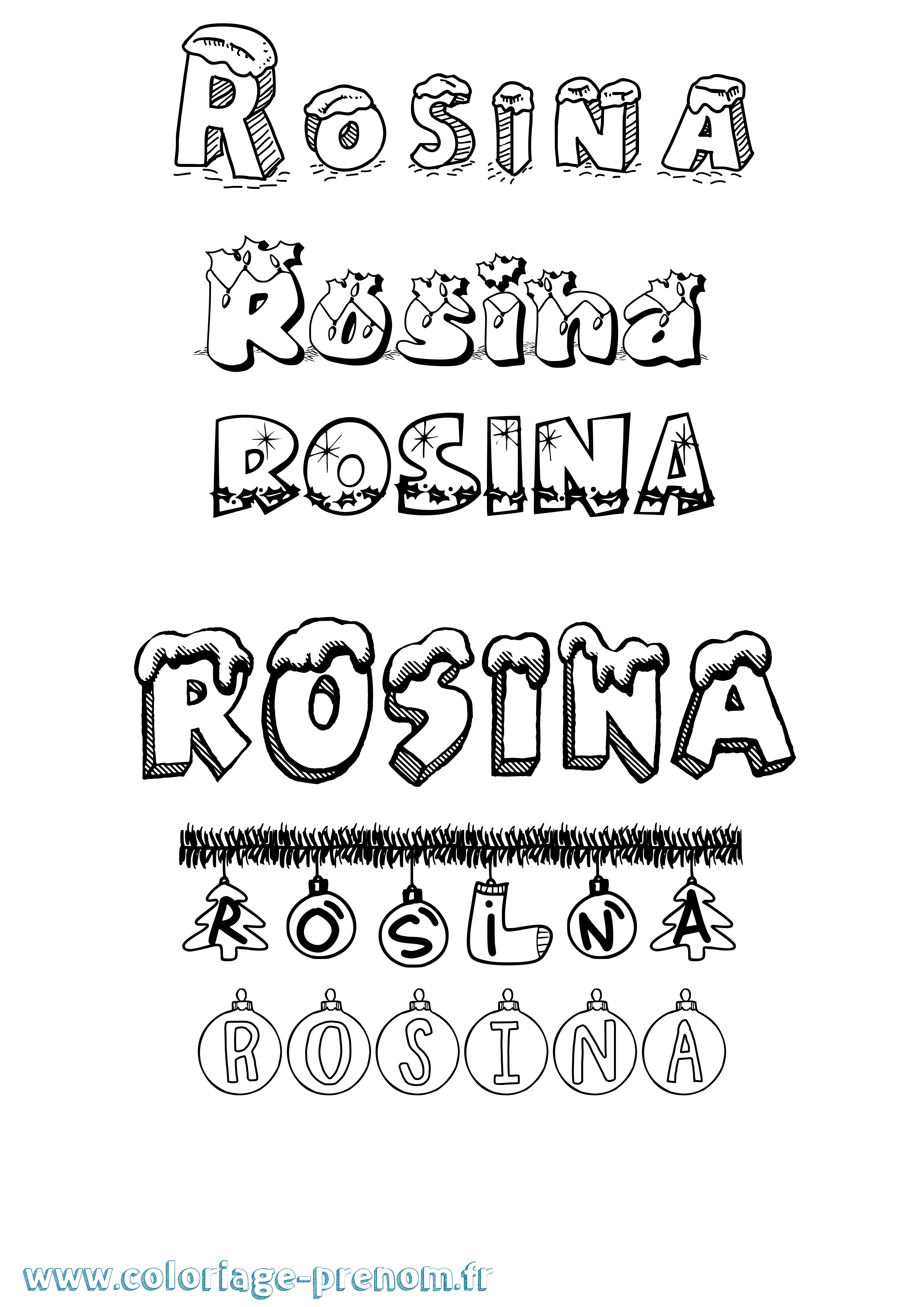 Coloriage Rosina Noël Coloriage prénom Rosina Noël