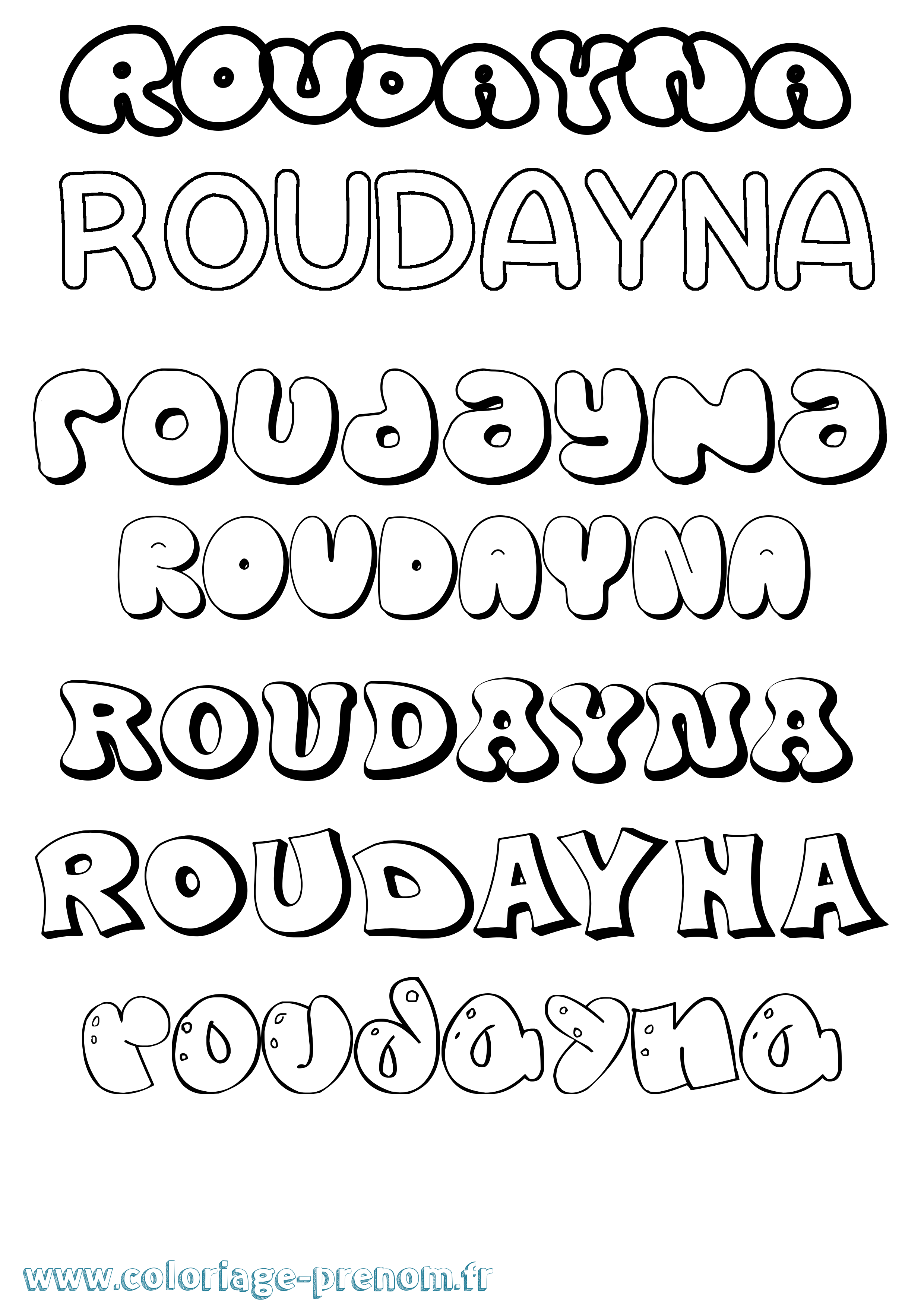 Coloriage prénom Roudayna Bubble