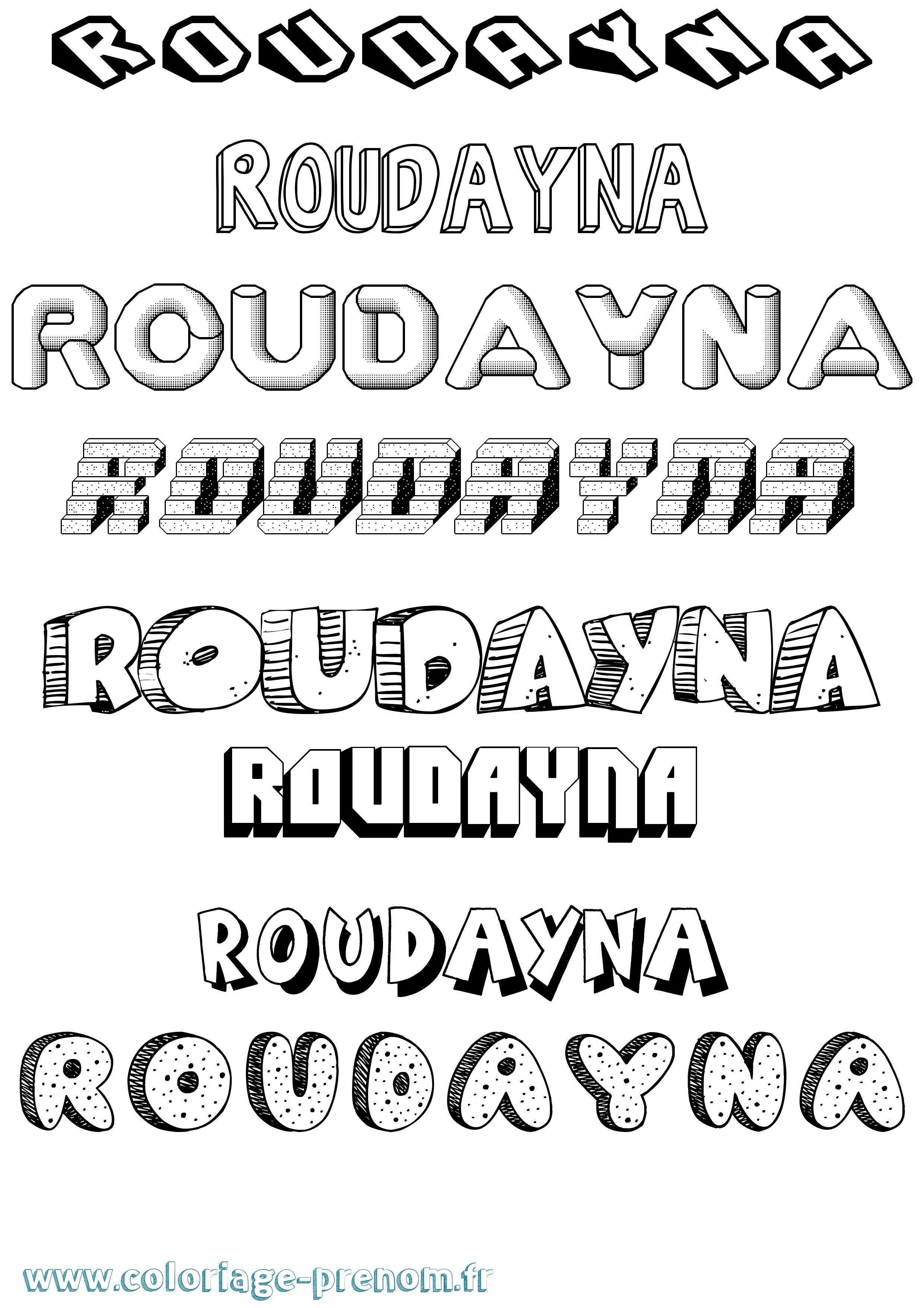 Coloriage prénom Roudayna Effet 3D