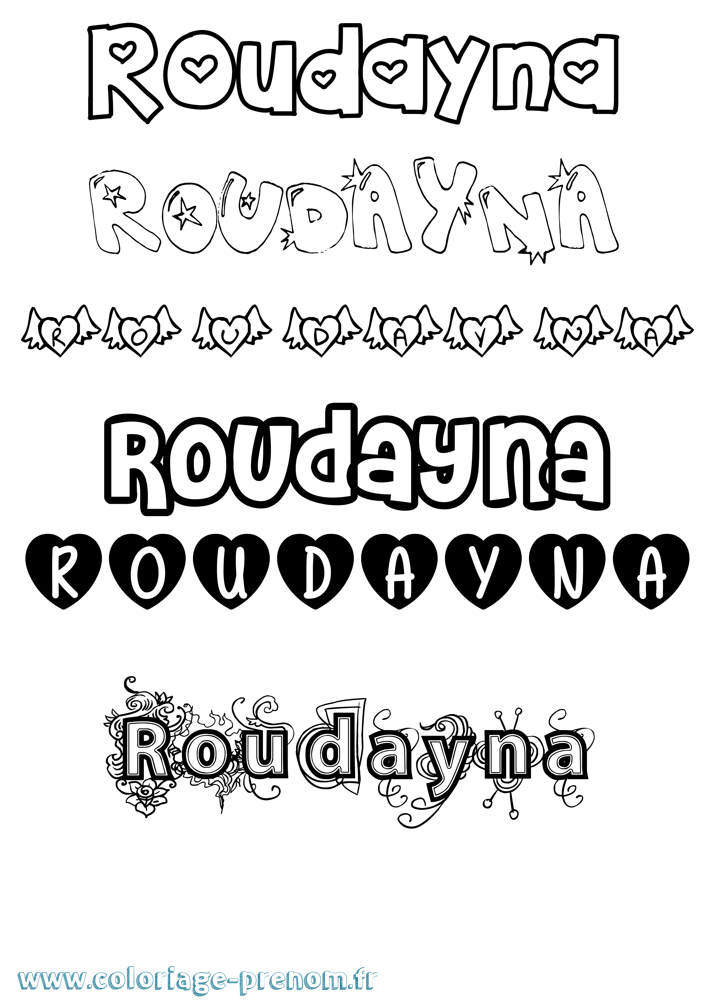 Coloriage prénom Roudayna Girly