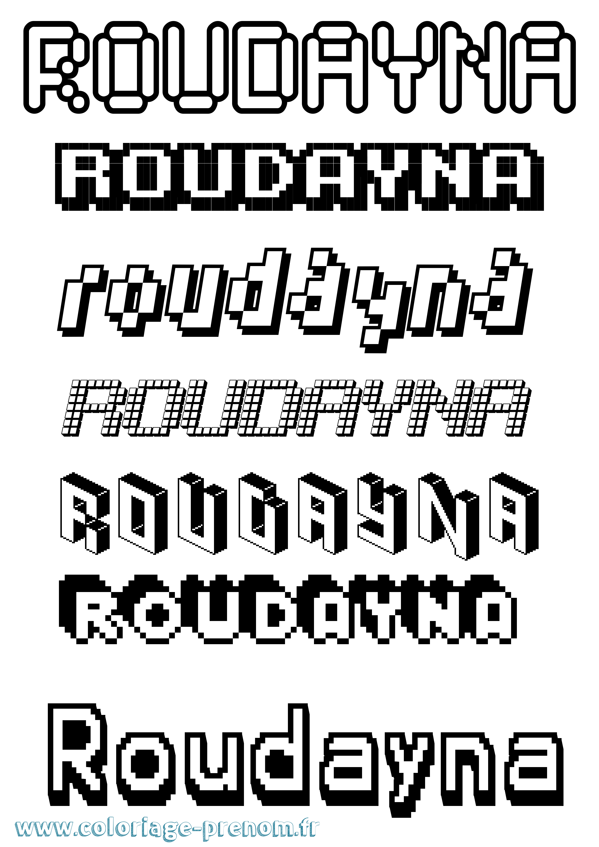 Coloriage prénom Roudayna Pixel