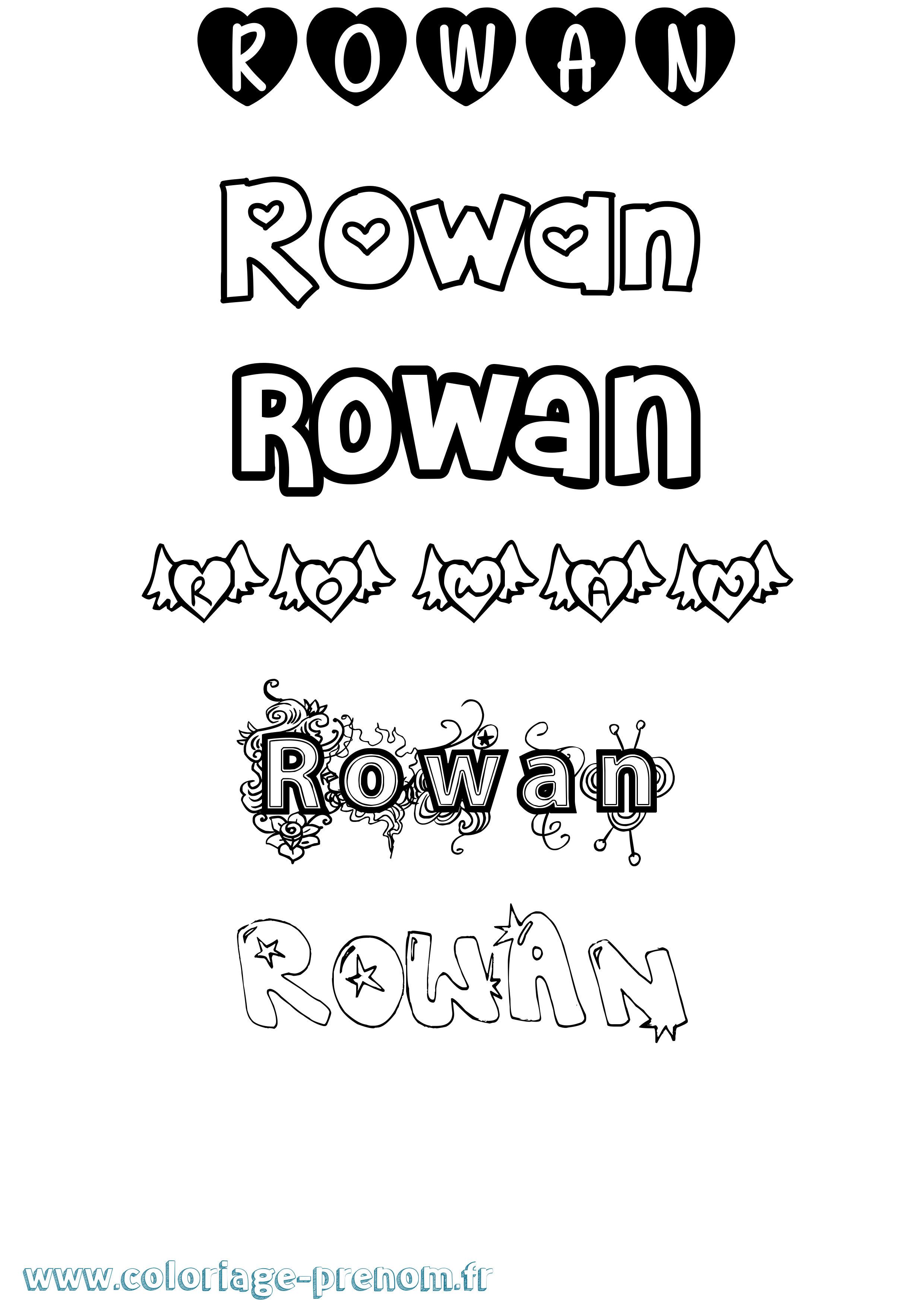 Coloriage prénom Rowan Girly
